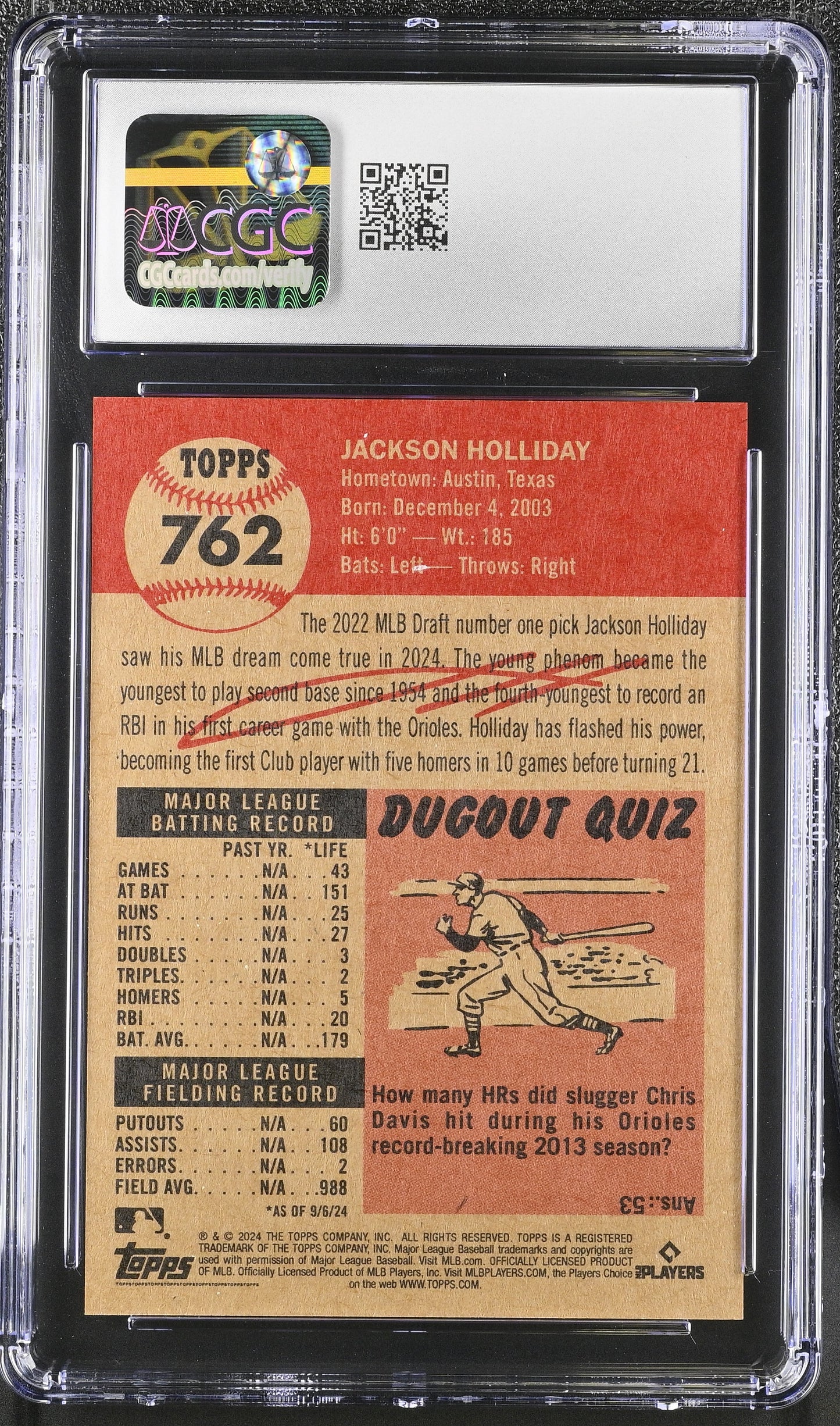 2024 Topps Living Set Jackson Holliday #762 CGC 9