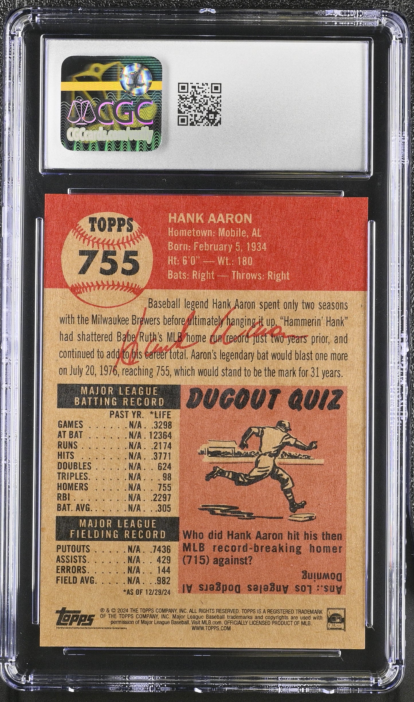 2024 Topps Living Set Hank Aaron #755 CGC 10