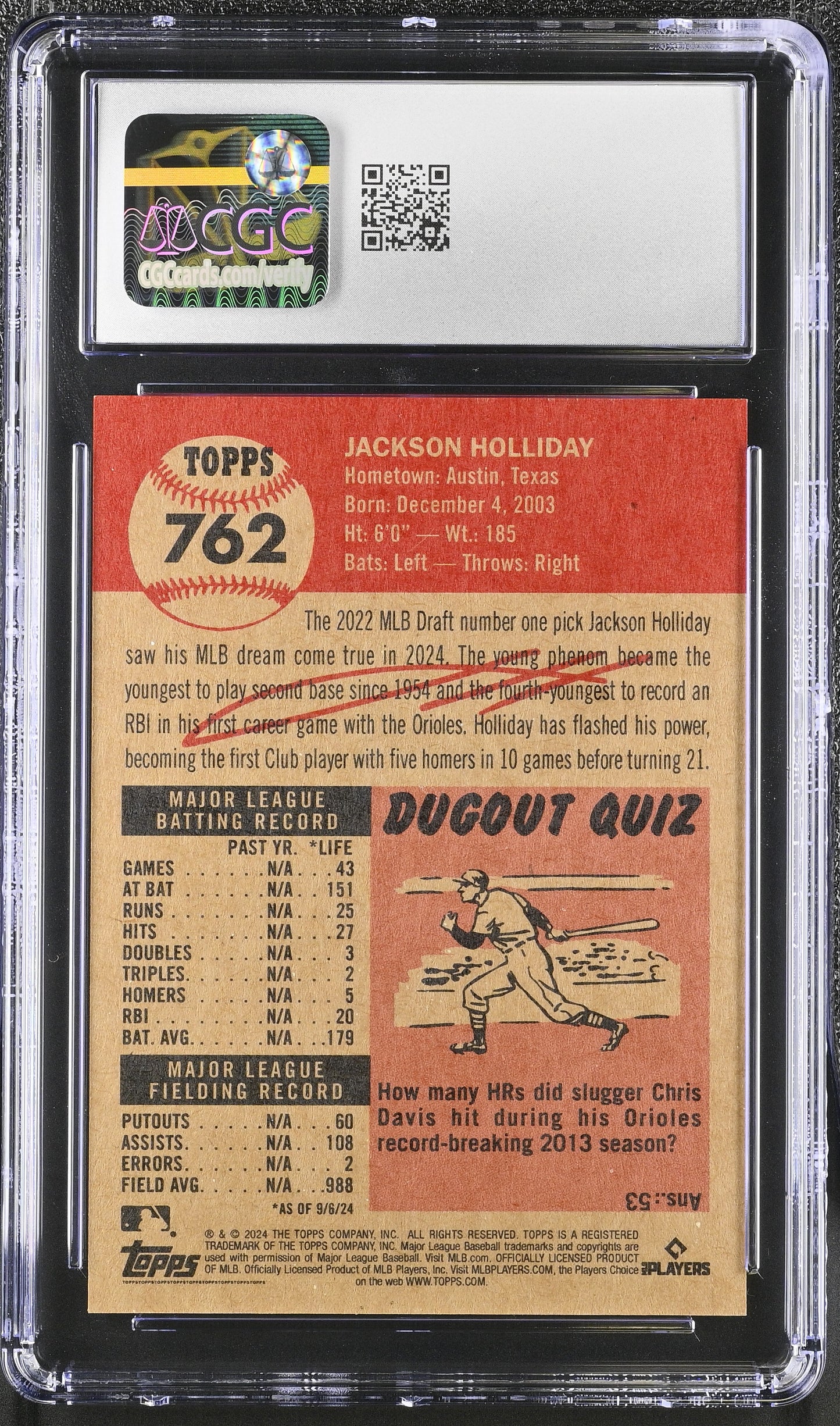 2024 Topps Living Set Jackson Holliday #762 CGC 9
