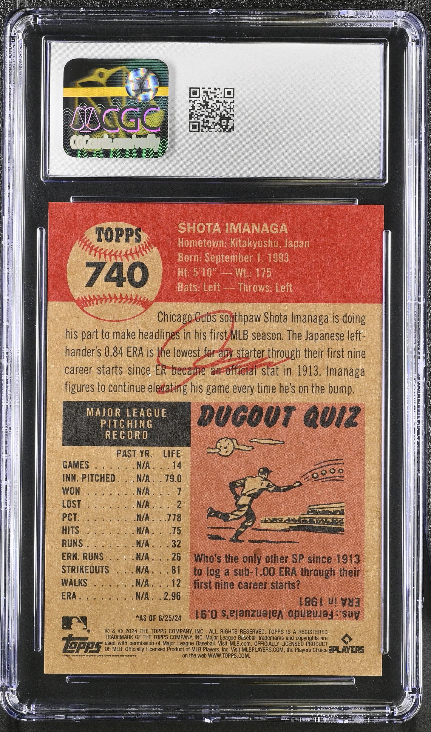 2024 Topps Living Set Shota Imanaga #740 CGC 10