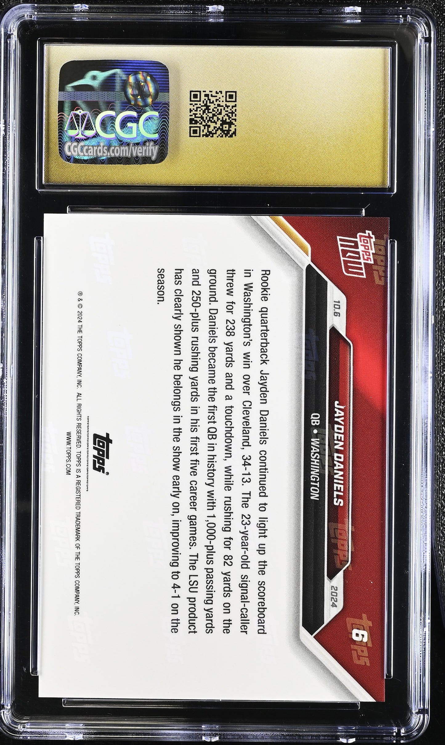 2024 Topps Now Jayden Daniels #6 CGC 10 Pristine Black Label