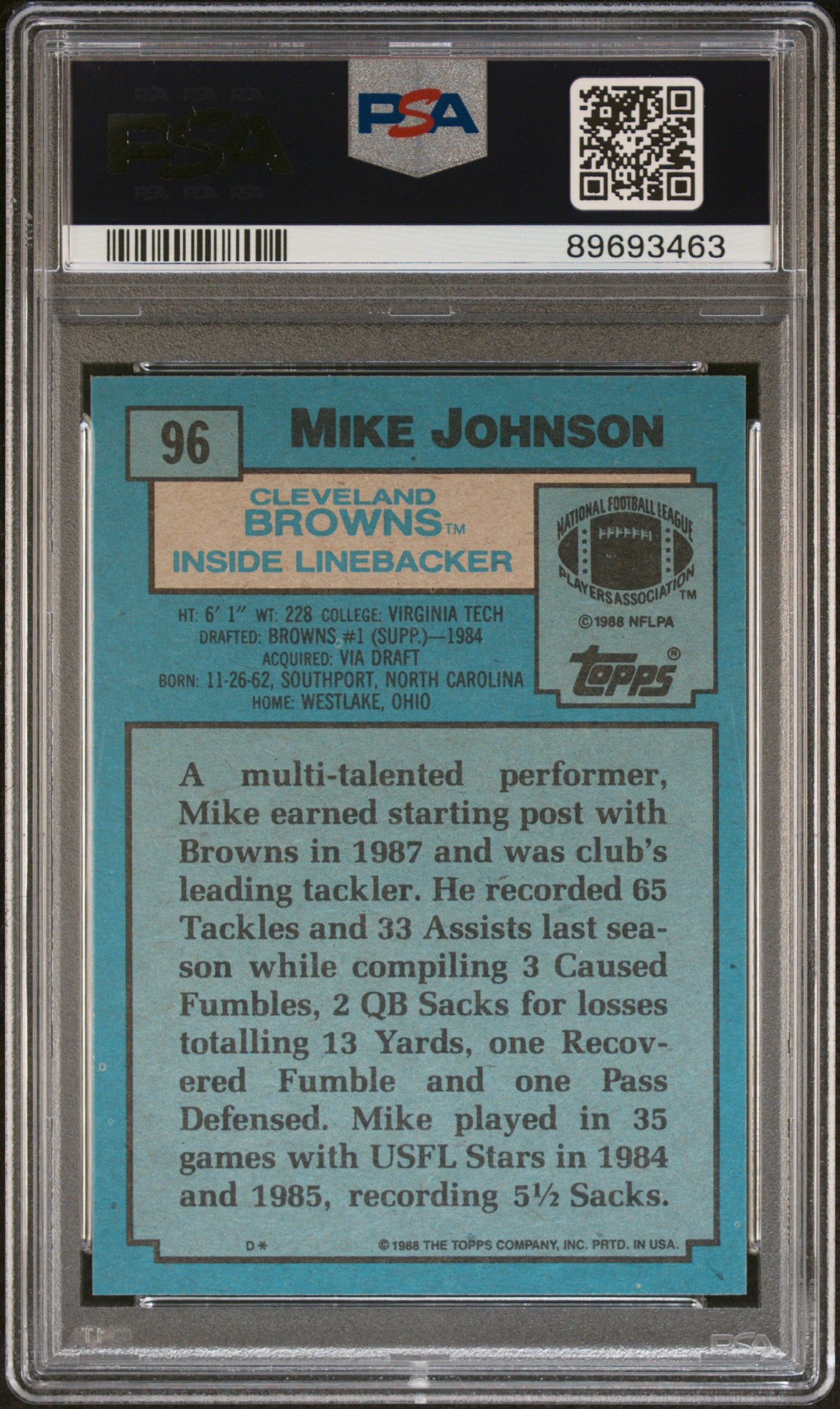 1988 Topps Mike Johnson #96 PSA 9