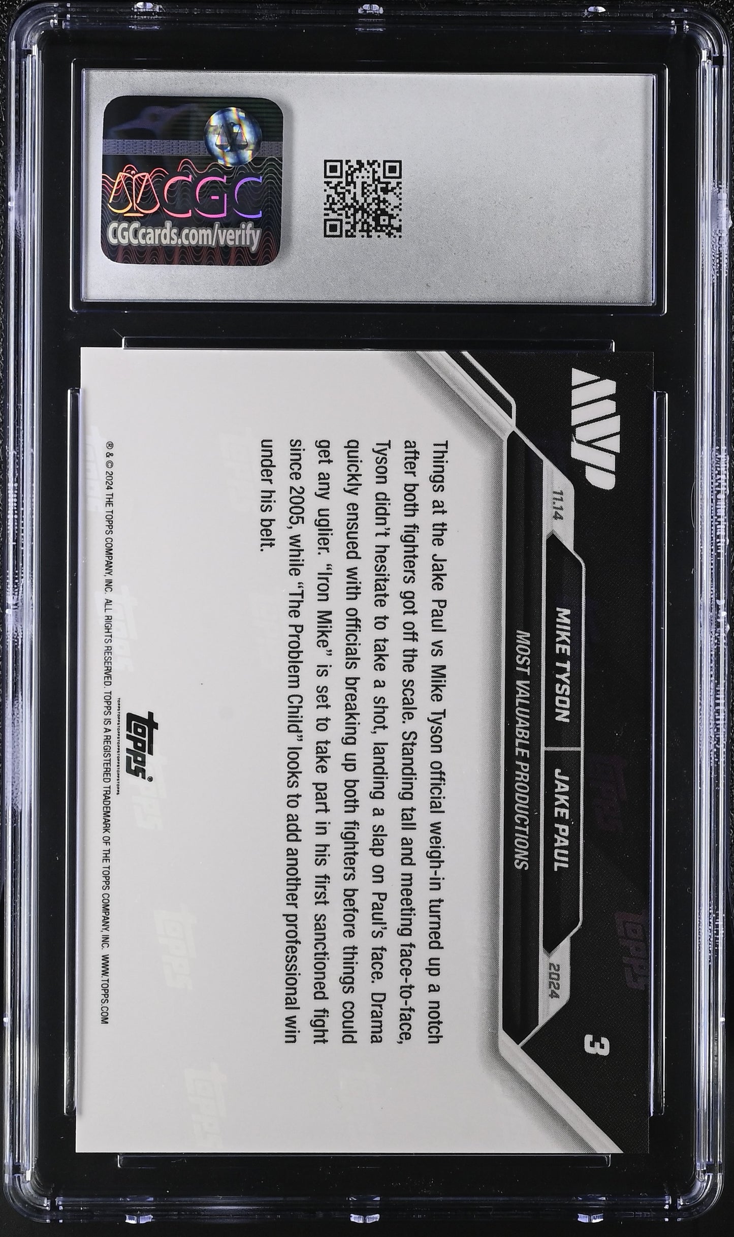 2024 Topps Now Boxing Mike Tyson/Jake Paul #3 CGC 10