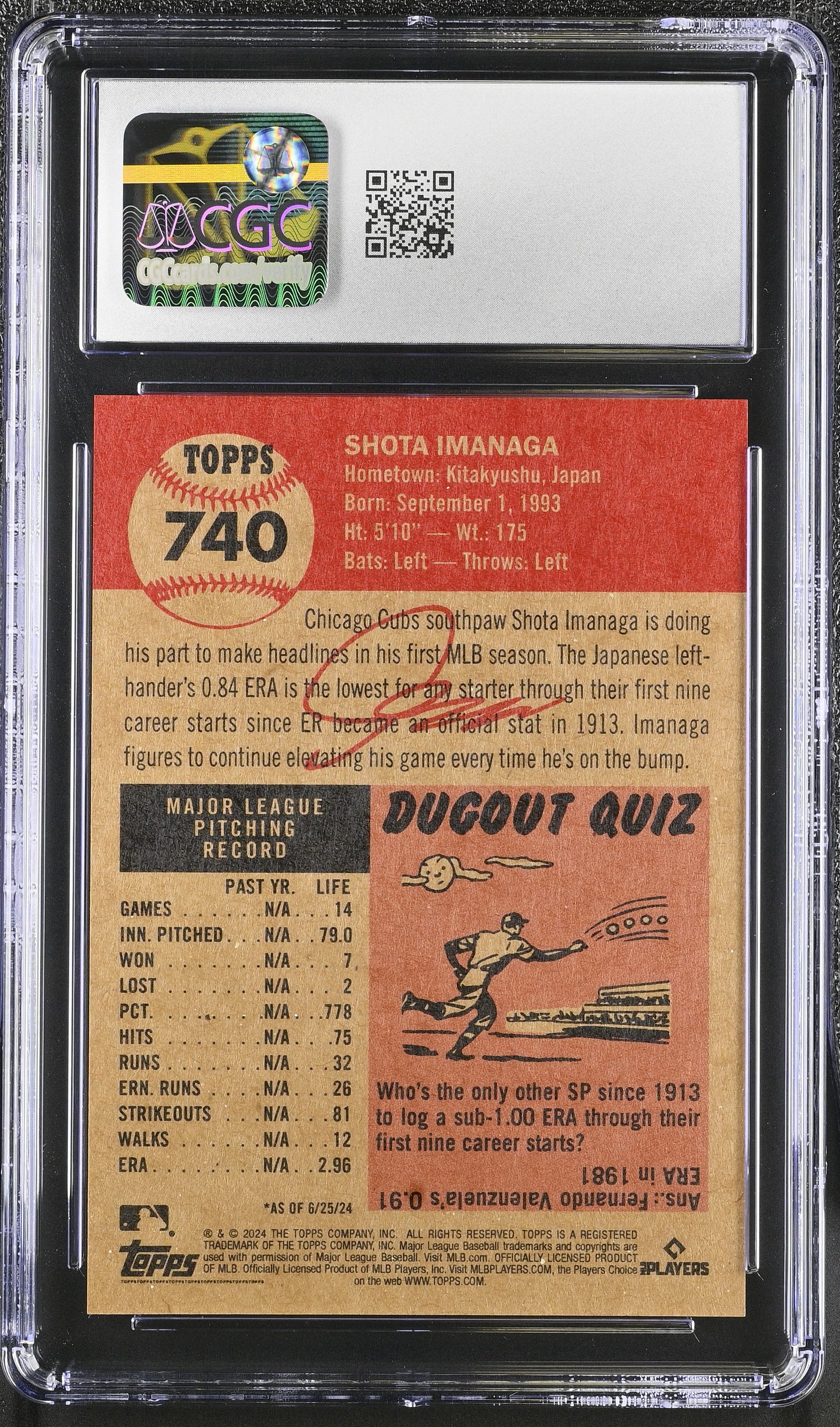 2024 Topps Living Set Shota Imanaga #740 CGC 9