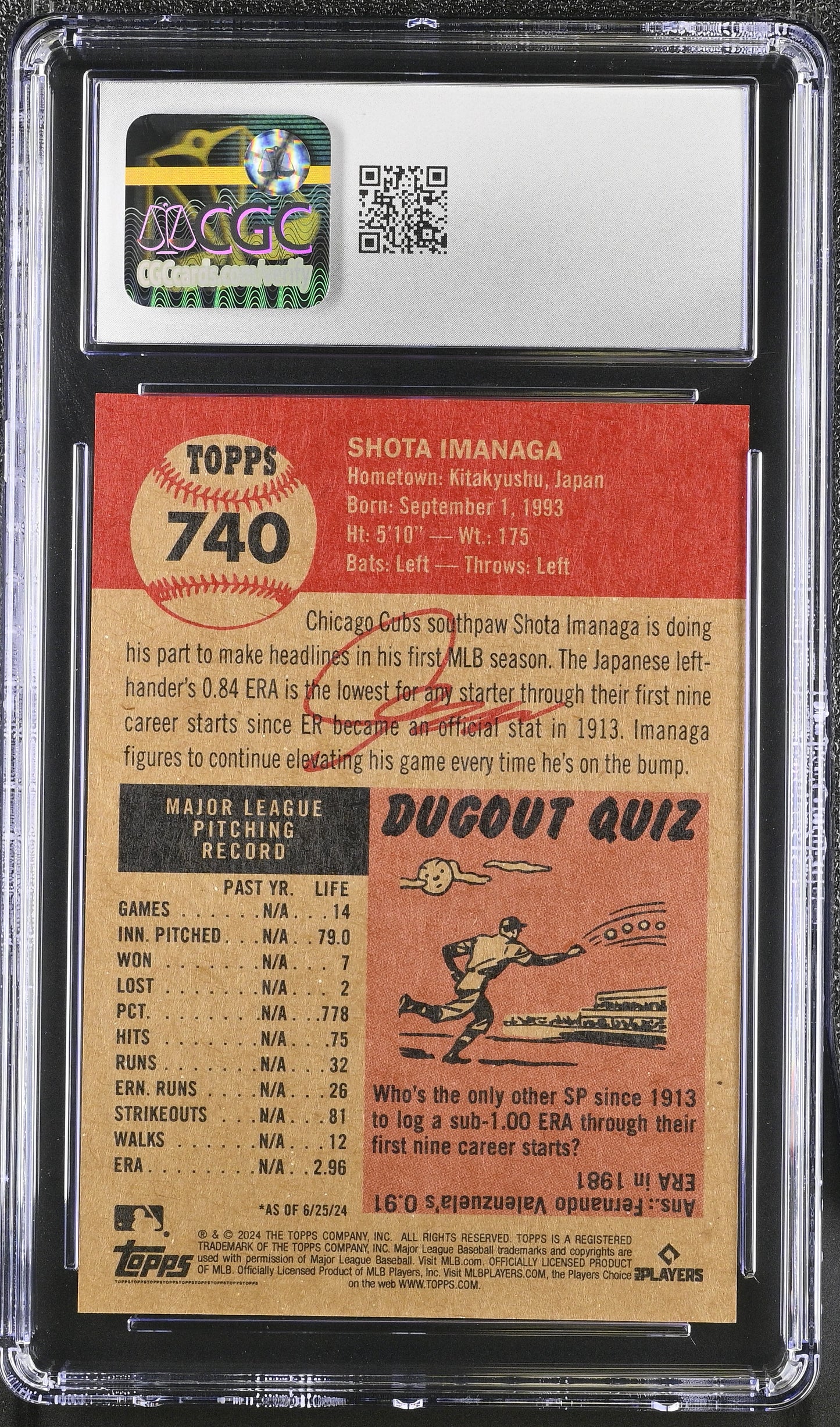 2024 Topps Living Set Shota Imanaga #740 CGC 9