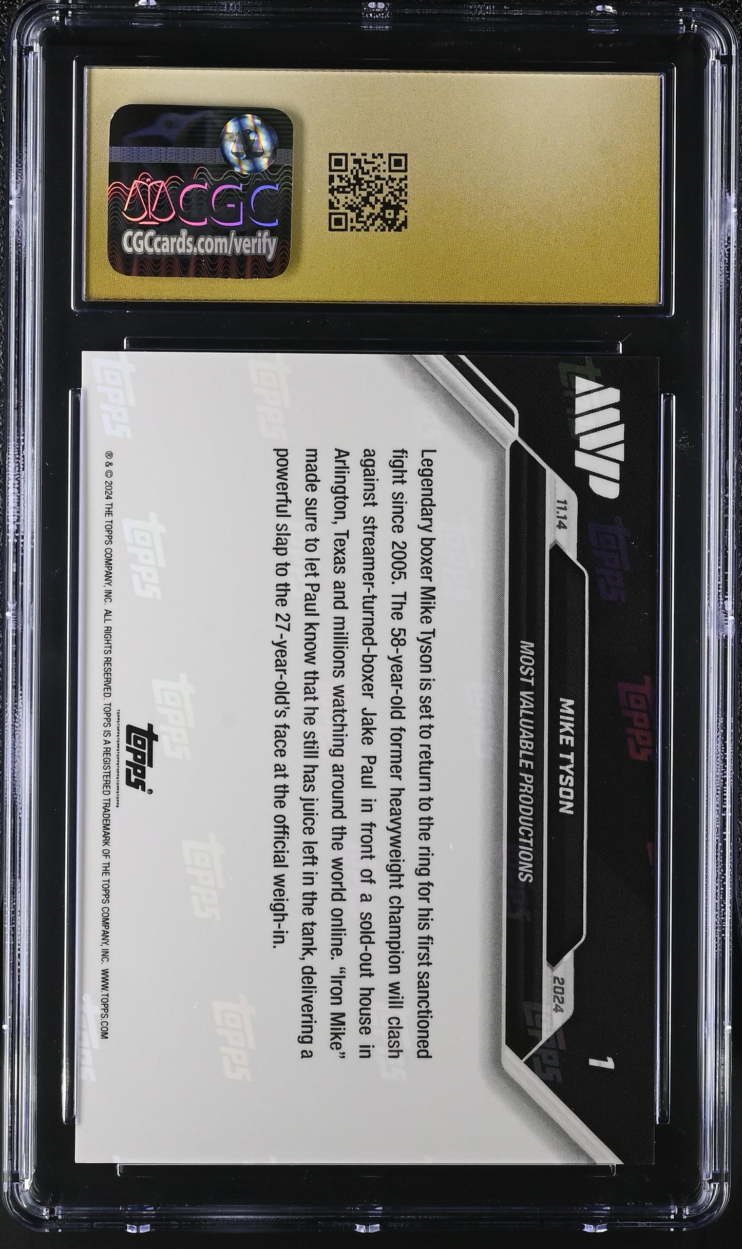 2024 Topps Now Boxing Mike Tyson #1 CGC Black Label Pristine 10