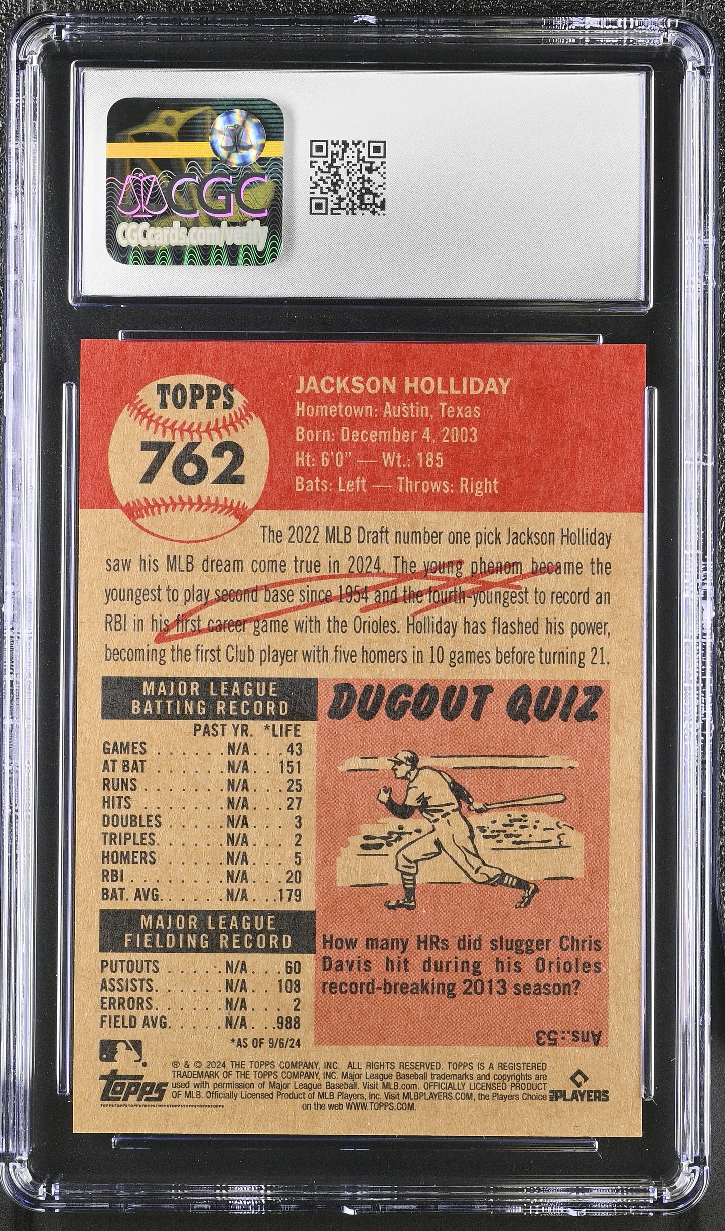 2024 Topps Living Set Jackson Holliday #762 CGC 9.5