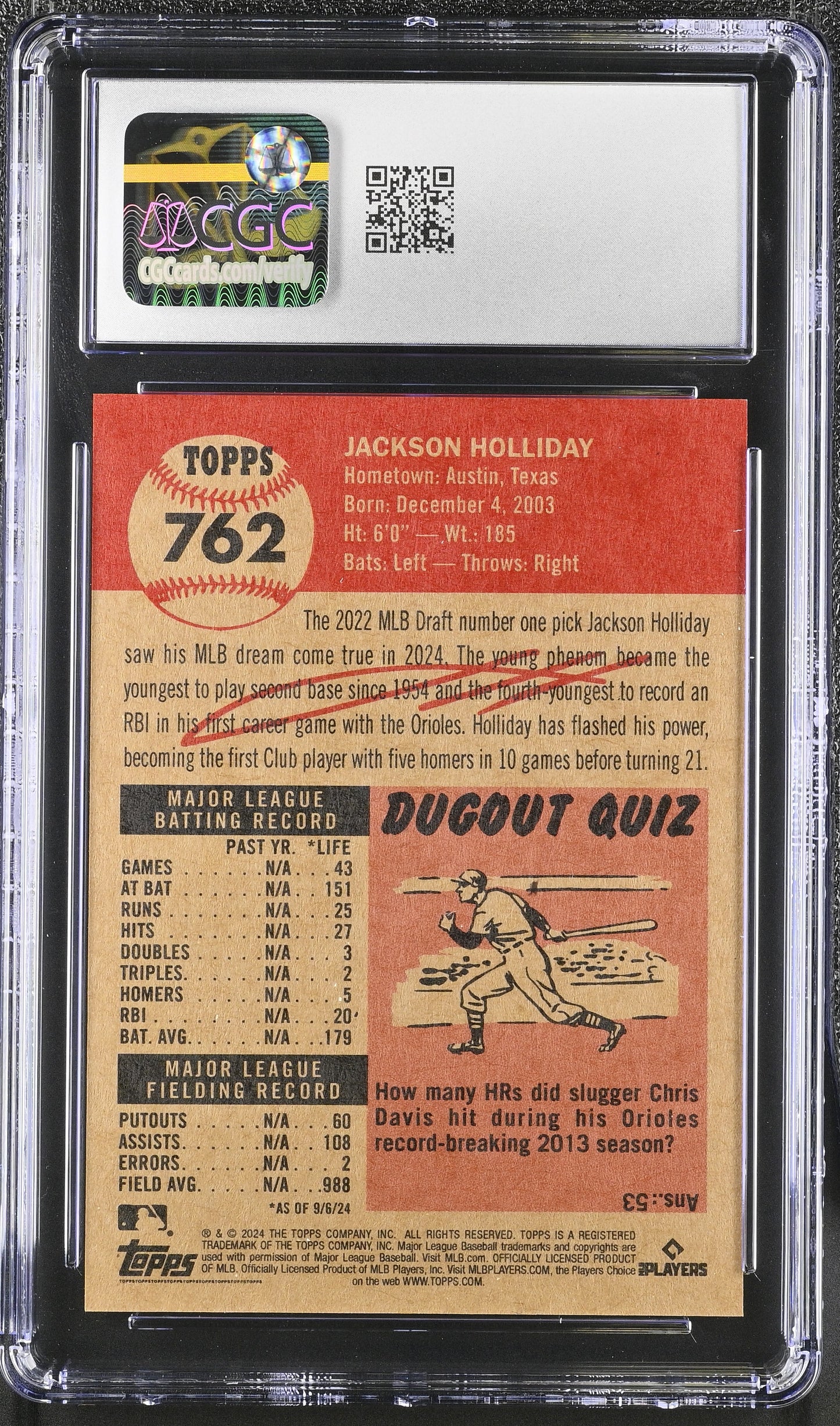 2024 Topps Living Set Jackson Holliday #762 CGC 9.5