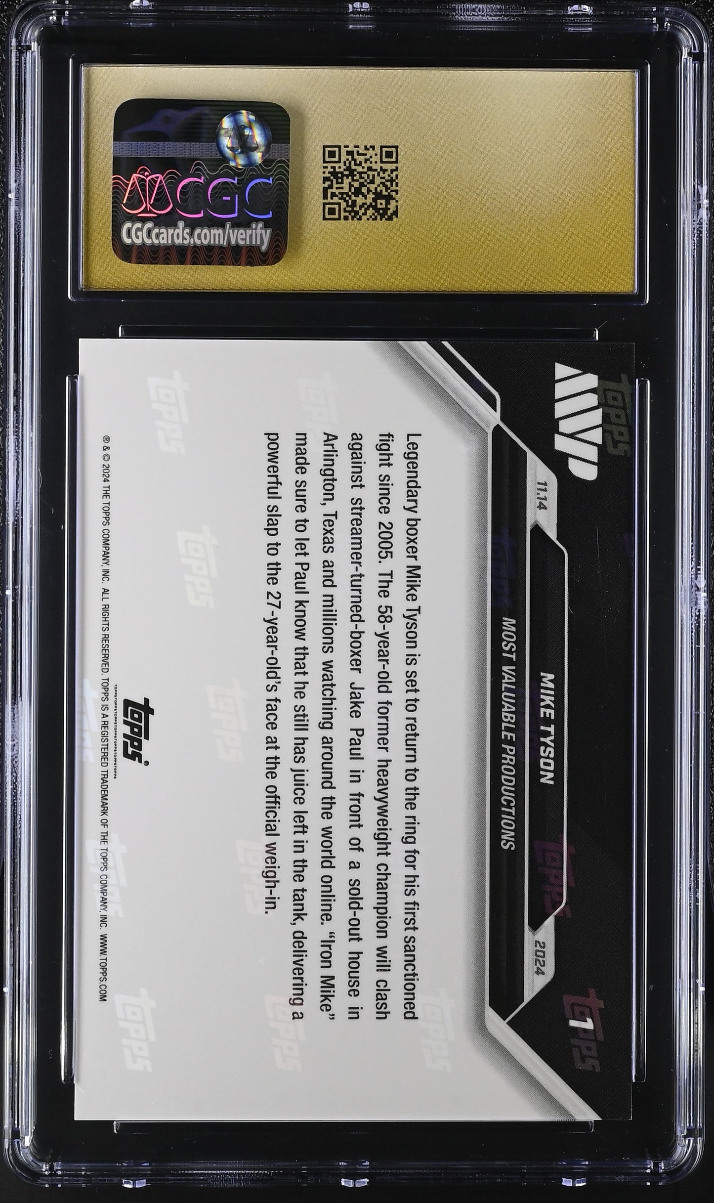 2024 Topps Now Boxing Mike Tyson #1 CGC Black Label Pristine 10