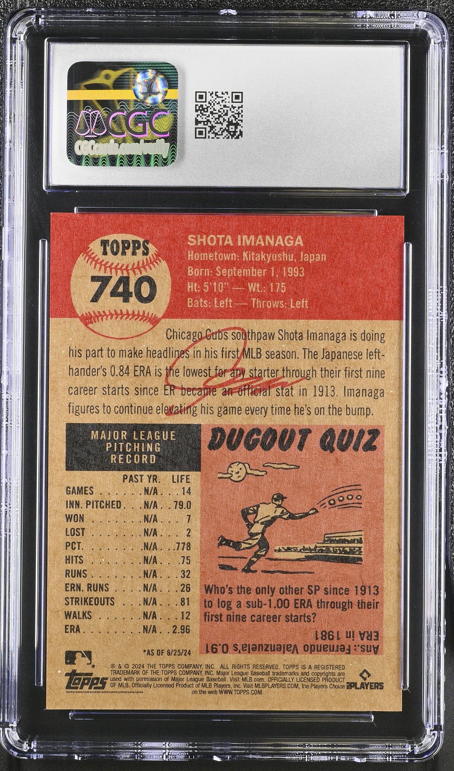 2024 Topps Living Set Shota Imanaga #740 CGC 9