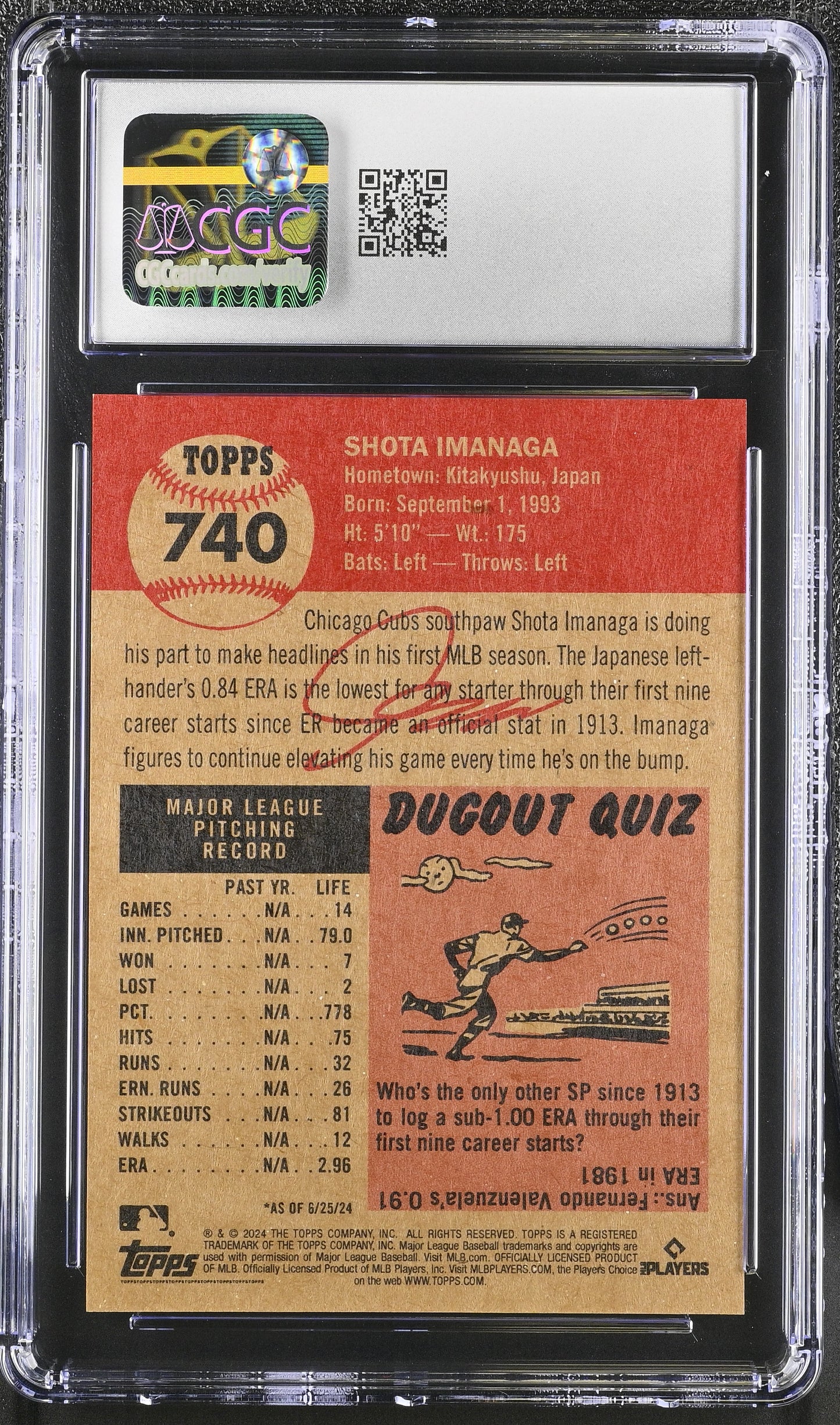 2024 Topps Living Set Shota Imanaga #740 CGC 9