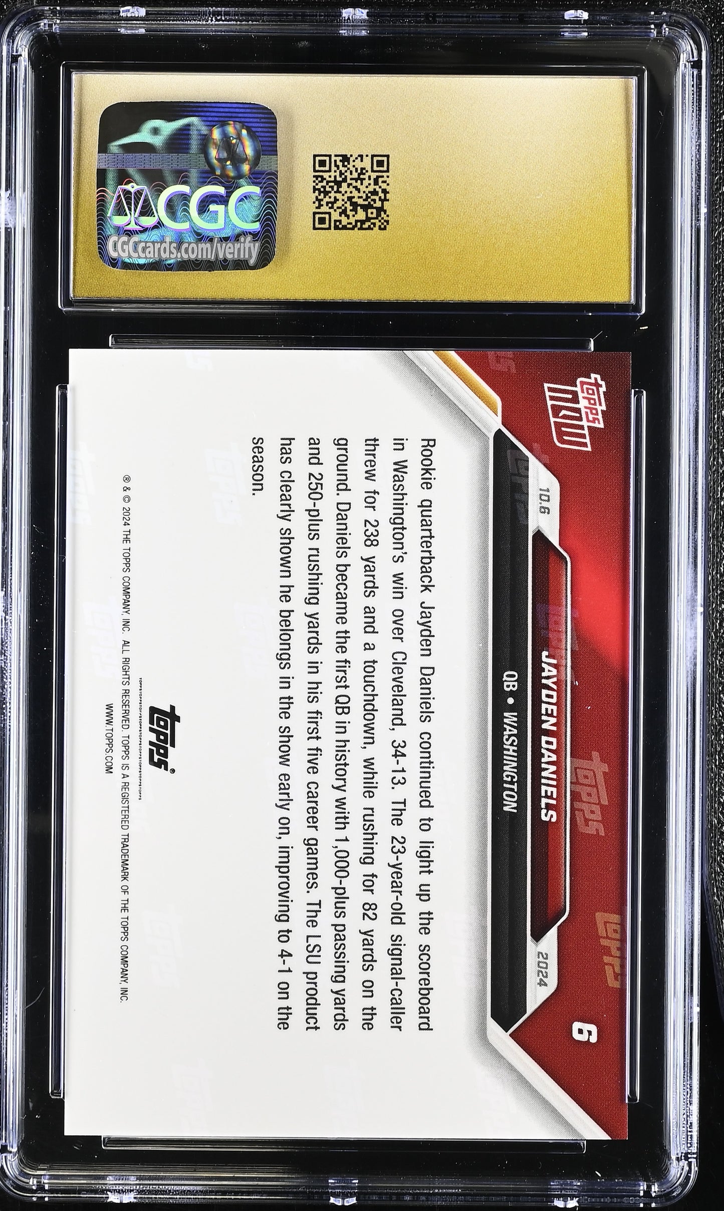2024 Topps Now Jayden Daniels #6 CGC 10 Pristine Black Label