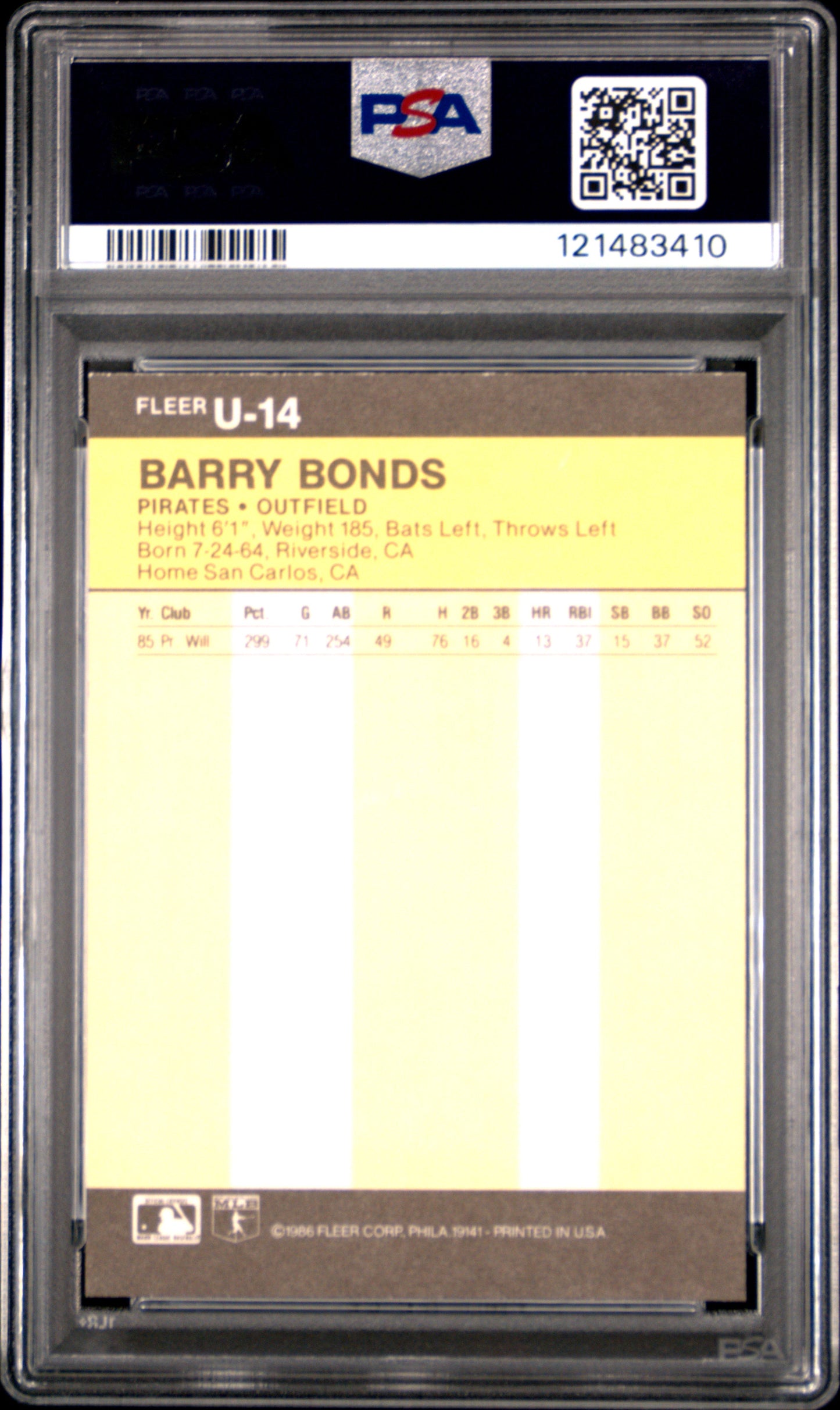 1986 Fleer Update Barry Bonds #U-14 PSA 8