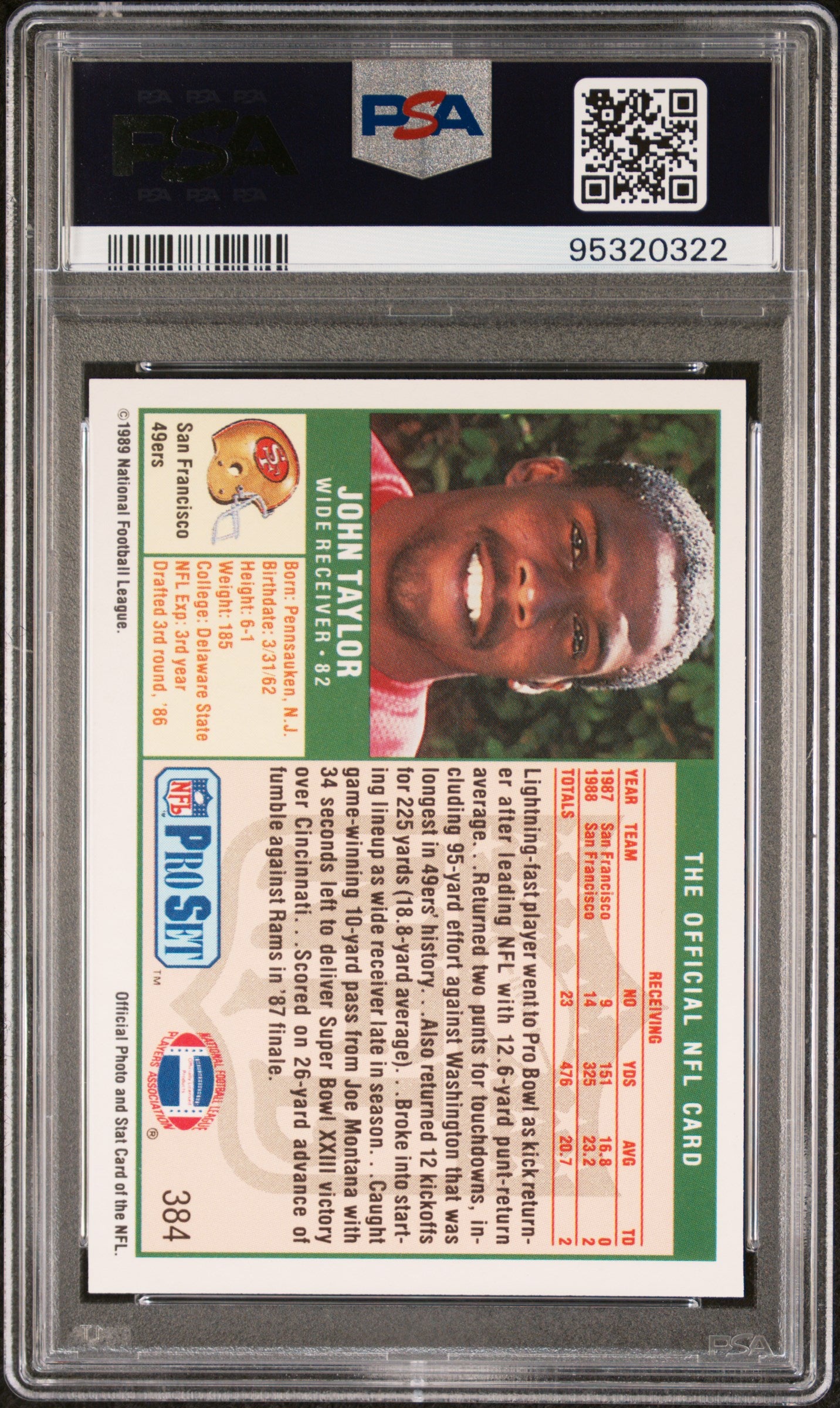 1989 Pro Set John Taylor #384 PSA 9