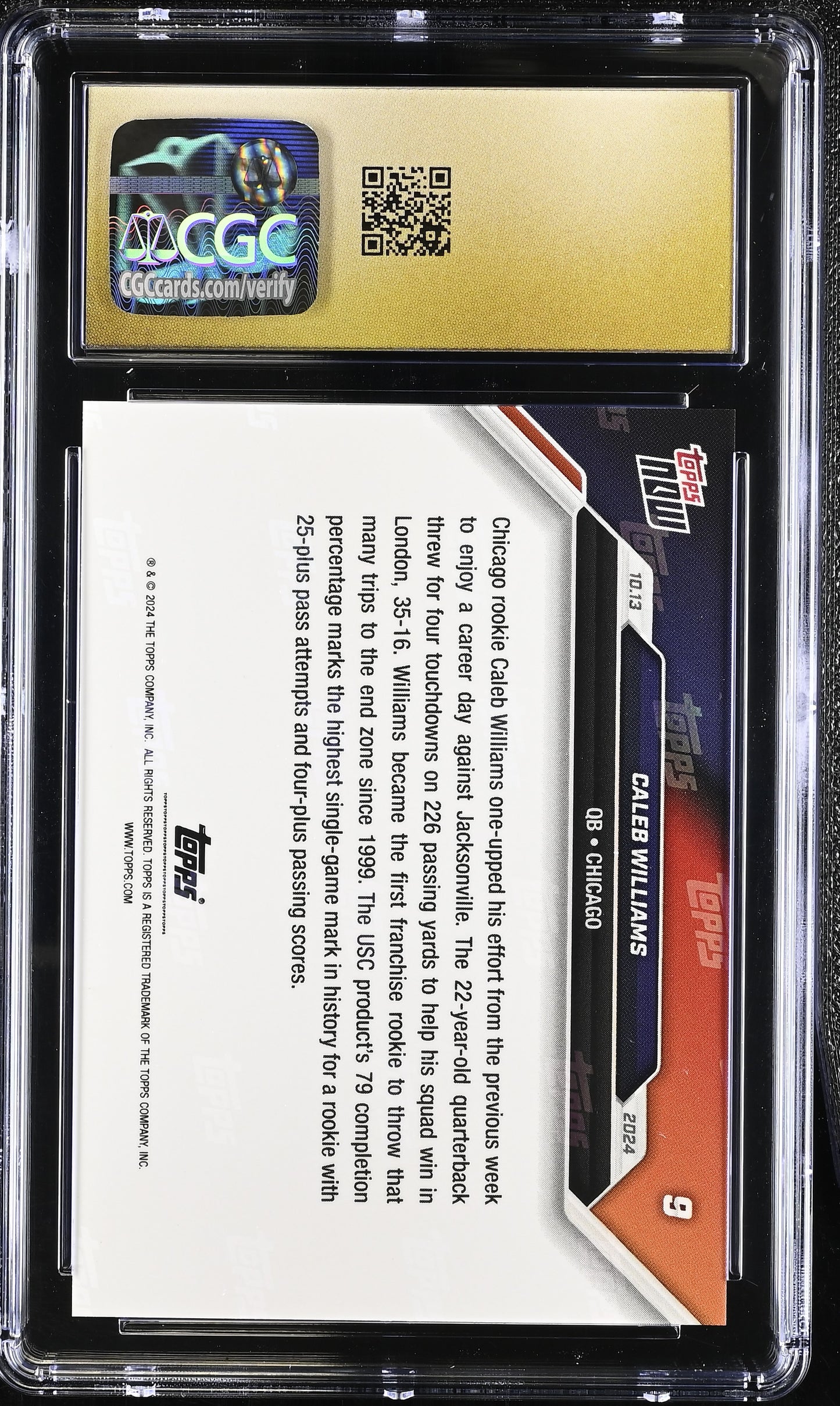 2024 Topps Now Caleb Williams #9 CGC 10 Pristine Black Label
