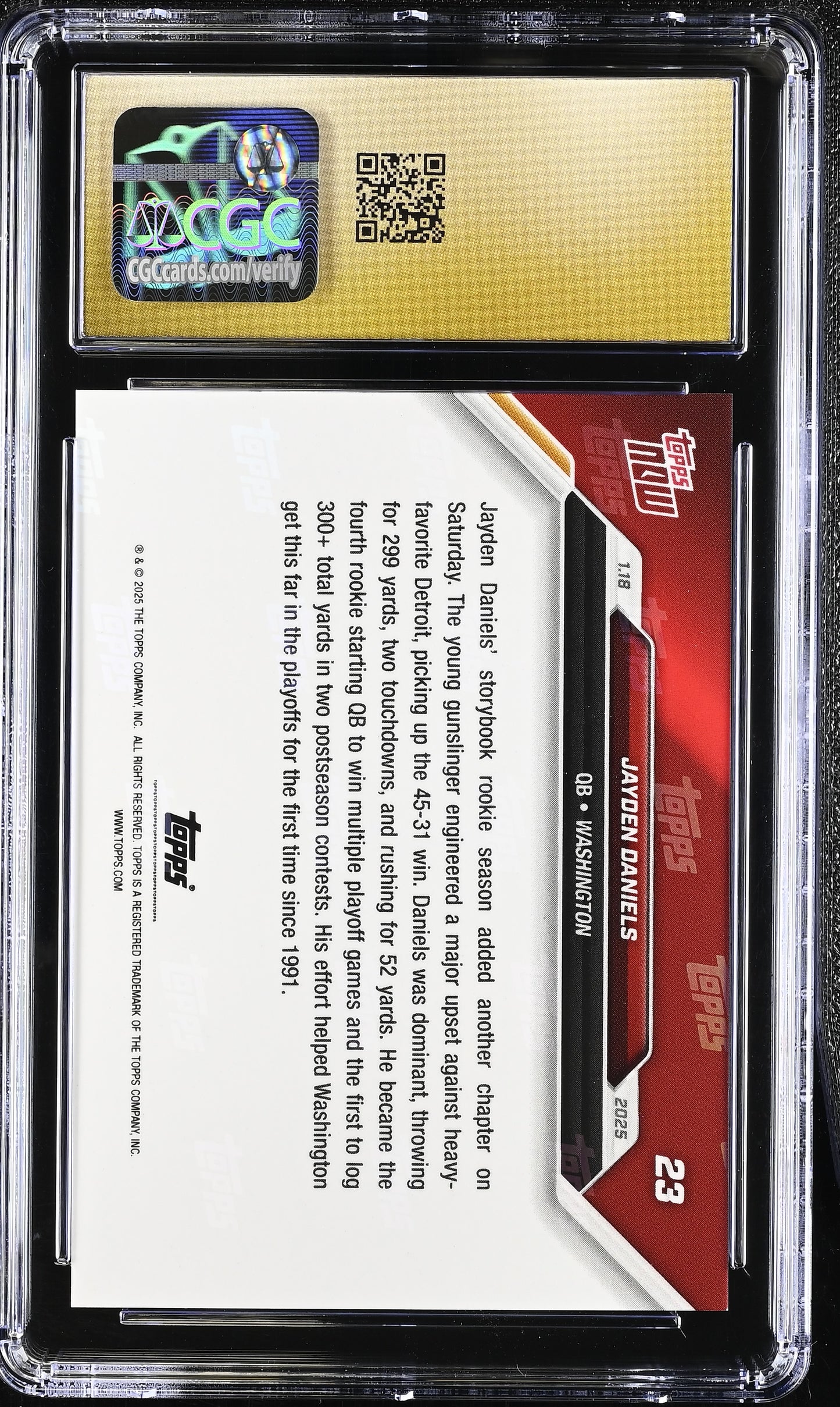 2025 Topps Now Jayden Daniels #23 CGC 10 Pristine Black Label