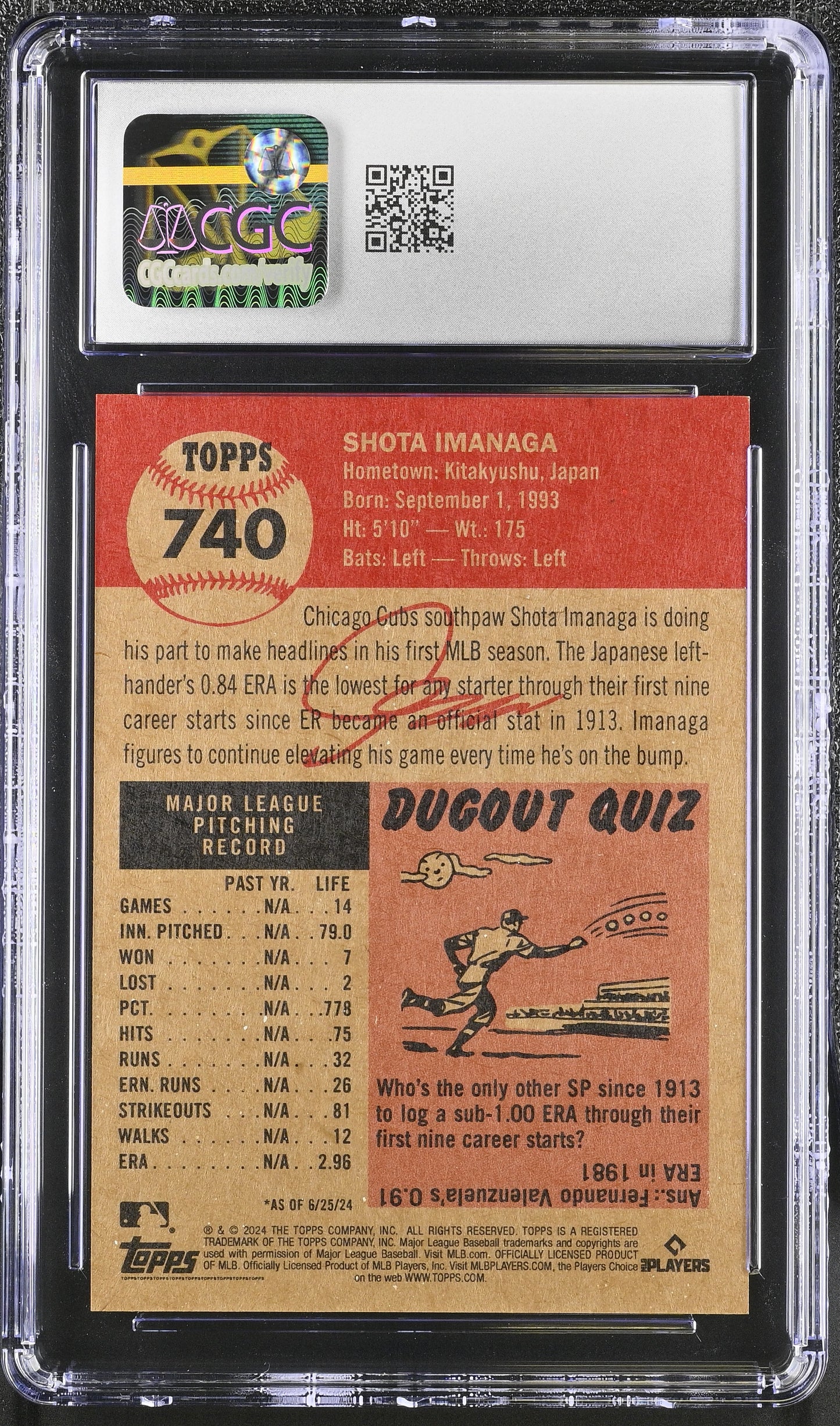 2024 Topps Living Set Shota Imanaga #740 CGC 9.5