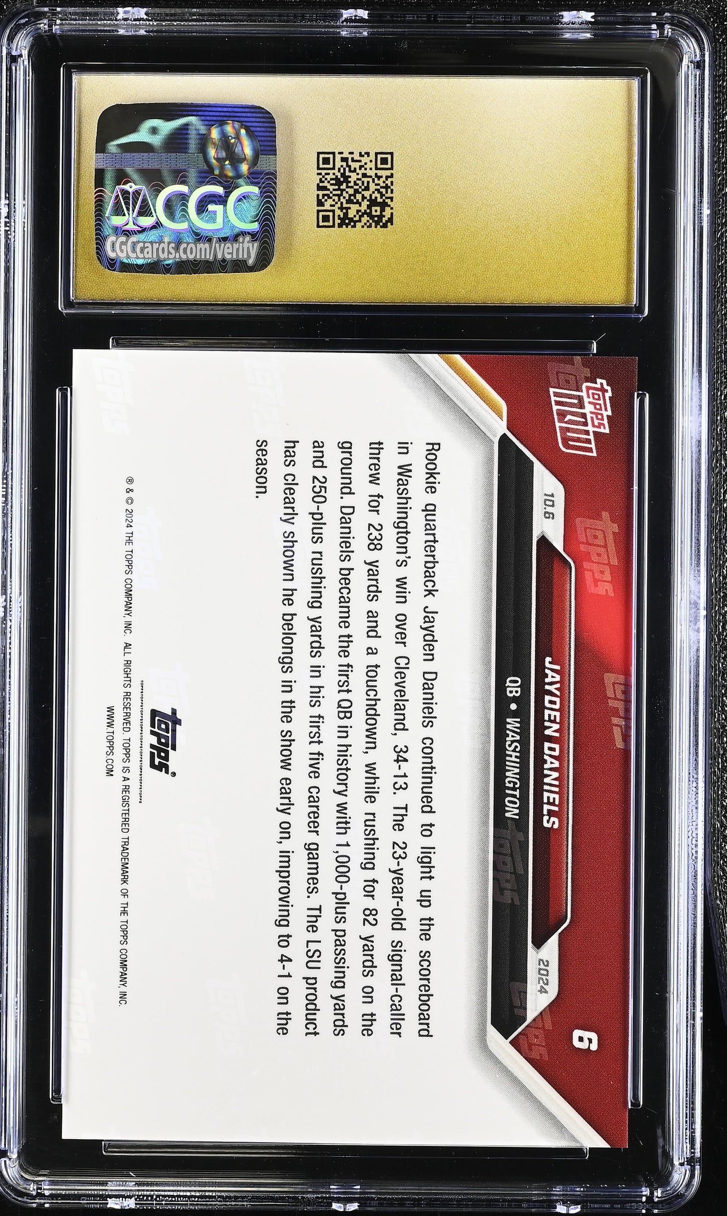 2024 Topps Now Jayden Daniels #6 CGC 10 Pristine Black Label