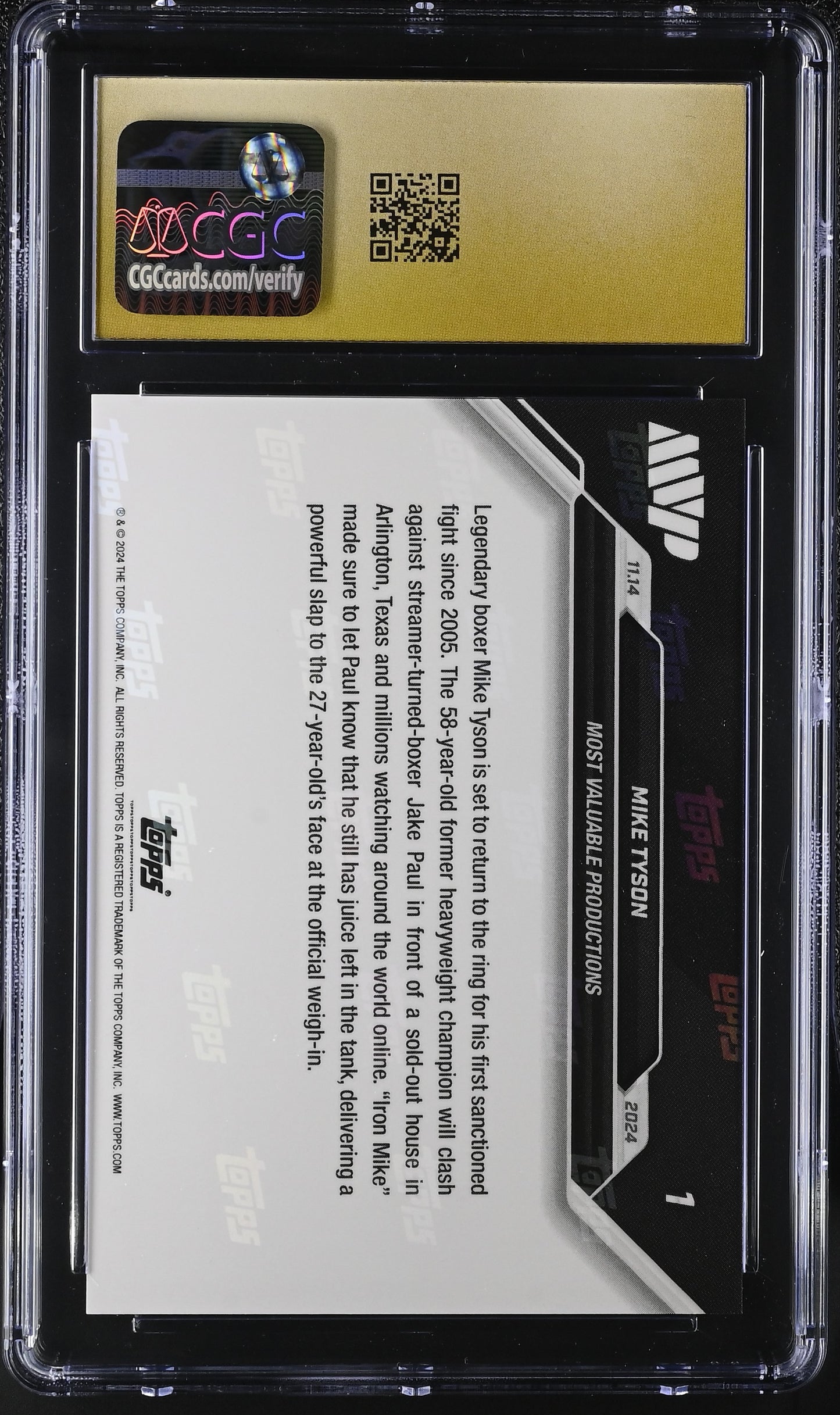 2024 Topps Now Boxing Mike Tyson #1 CGC Black Label Pristine 10