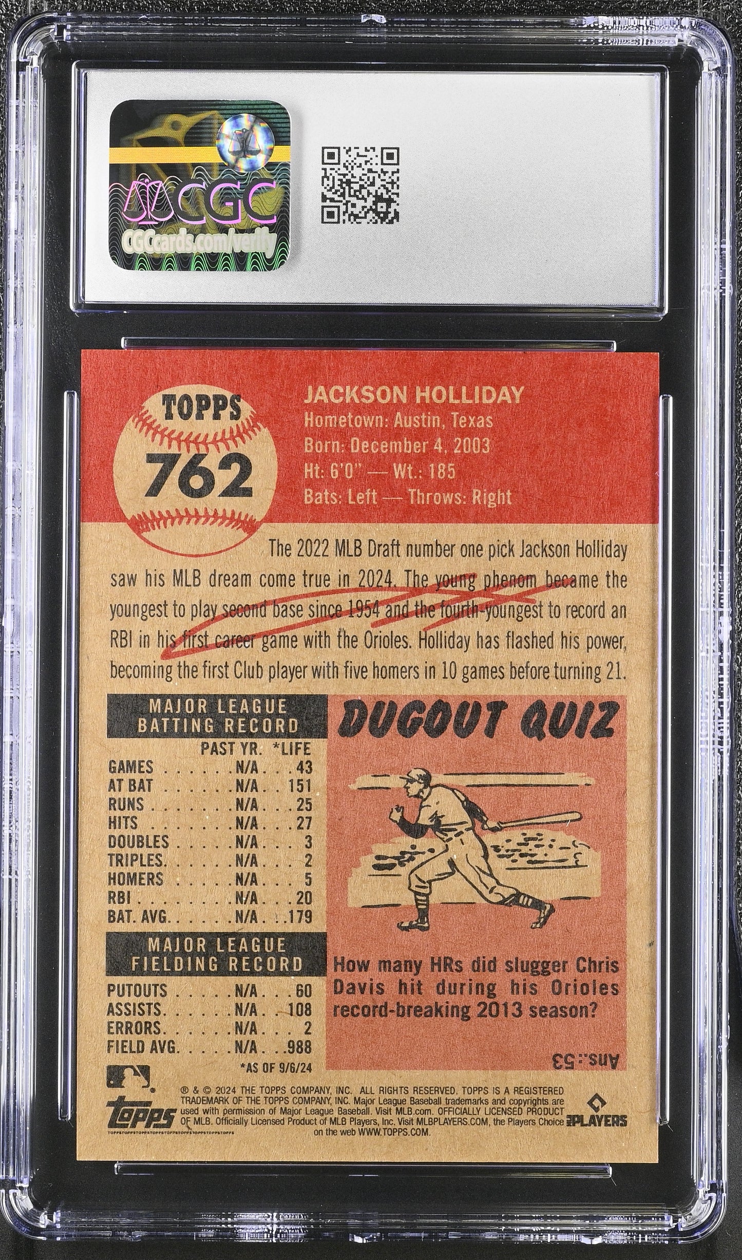 2024 Topps Living Set Jackson Holliday #762 CGC 9.5