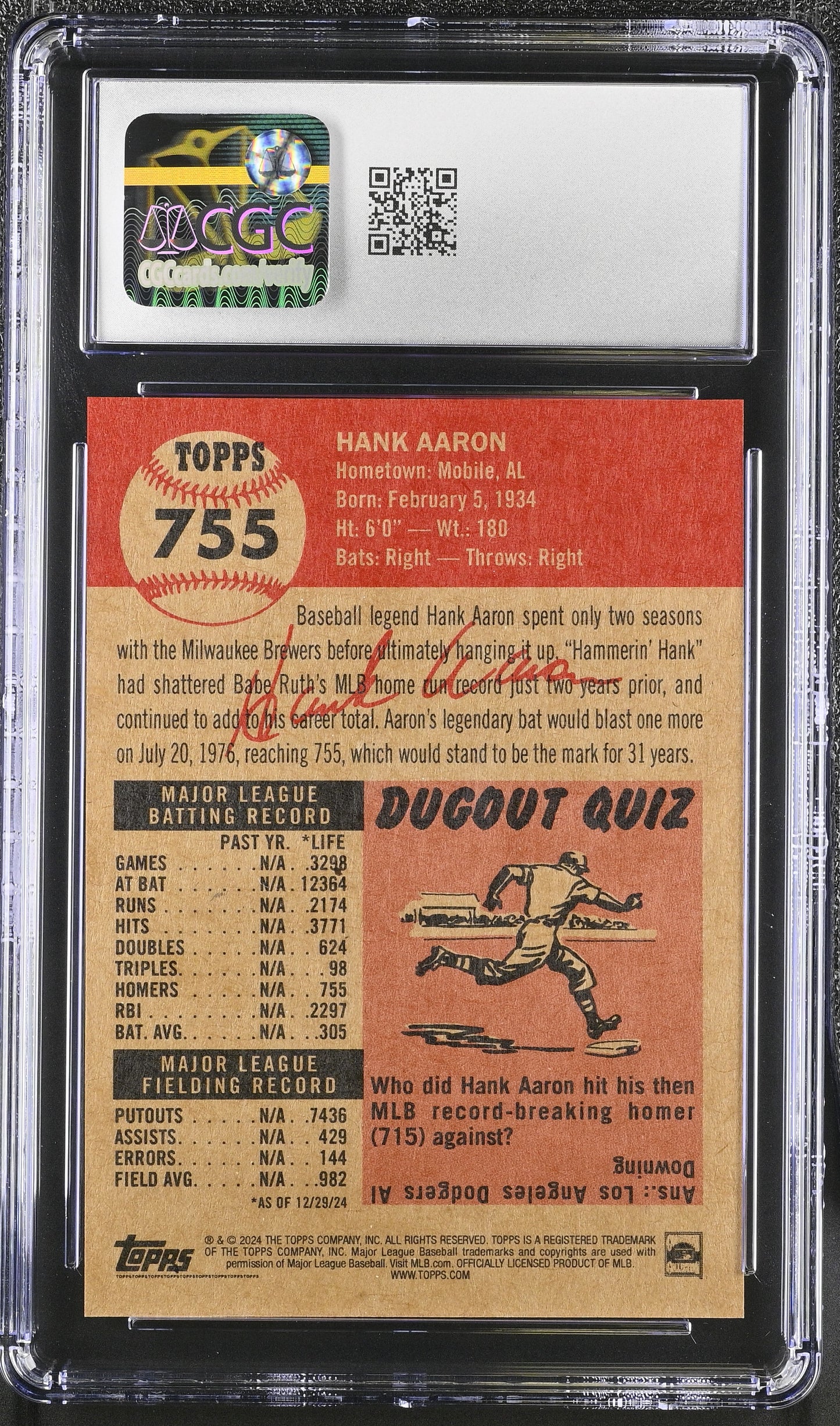 2024 Topps Living Set Hank Aaron #755 CGC 10