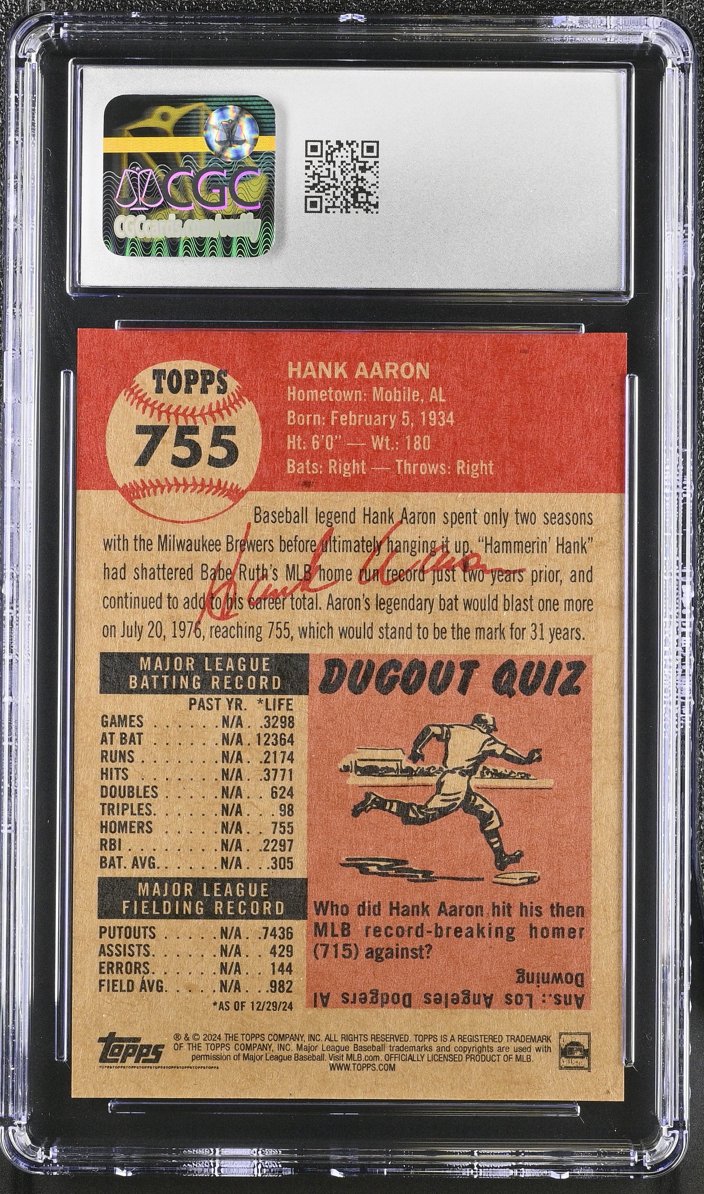 2024 Topps Living Set Hank Aaron #755 CGC 10