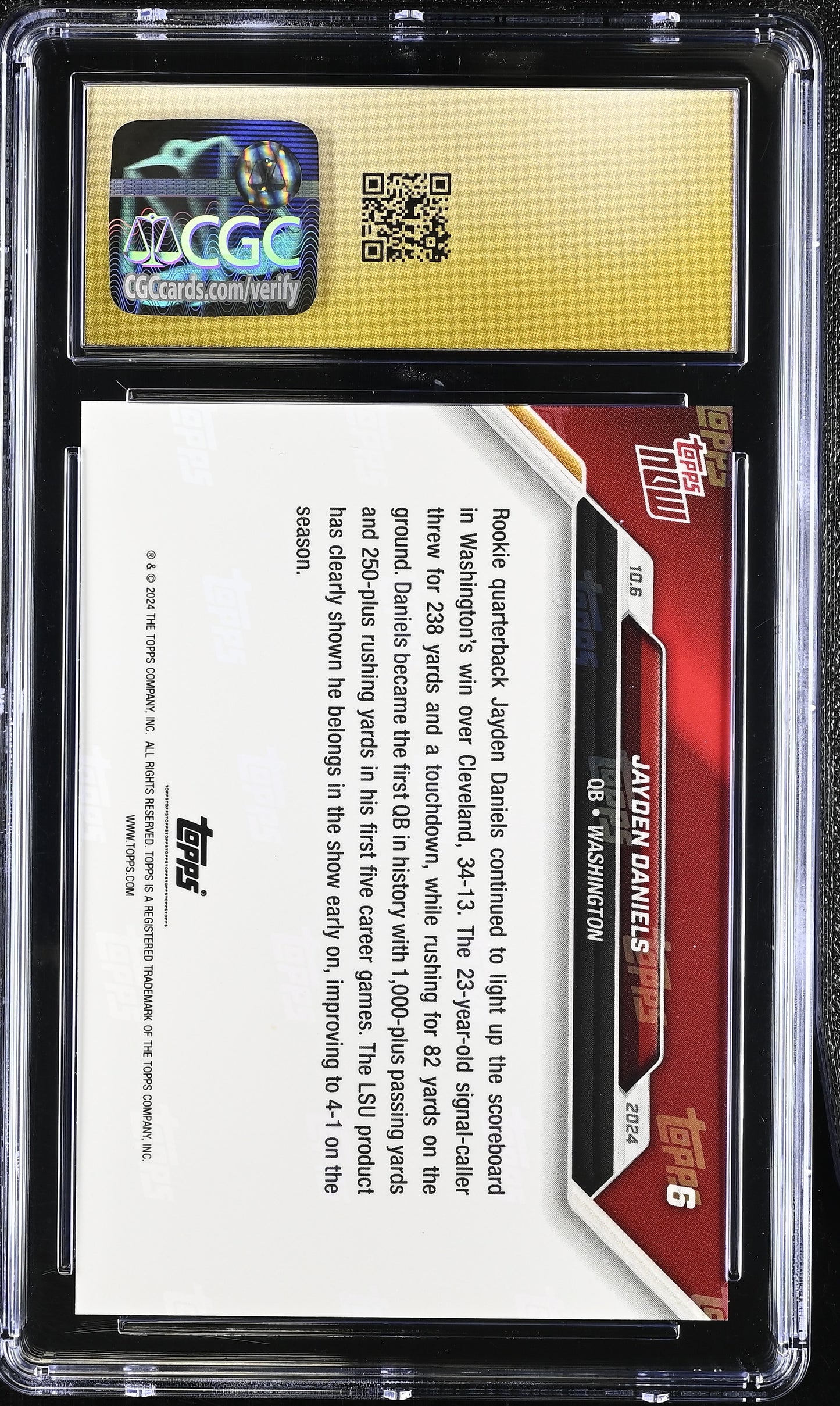 2024 Topps Now Jayden Daniels #6 CGC 10 Pristine Black Label