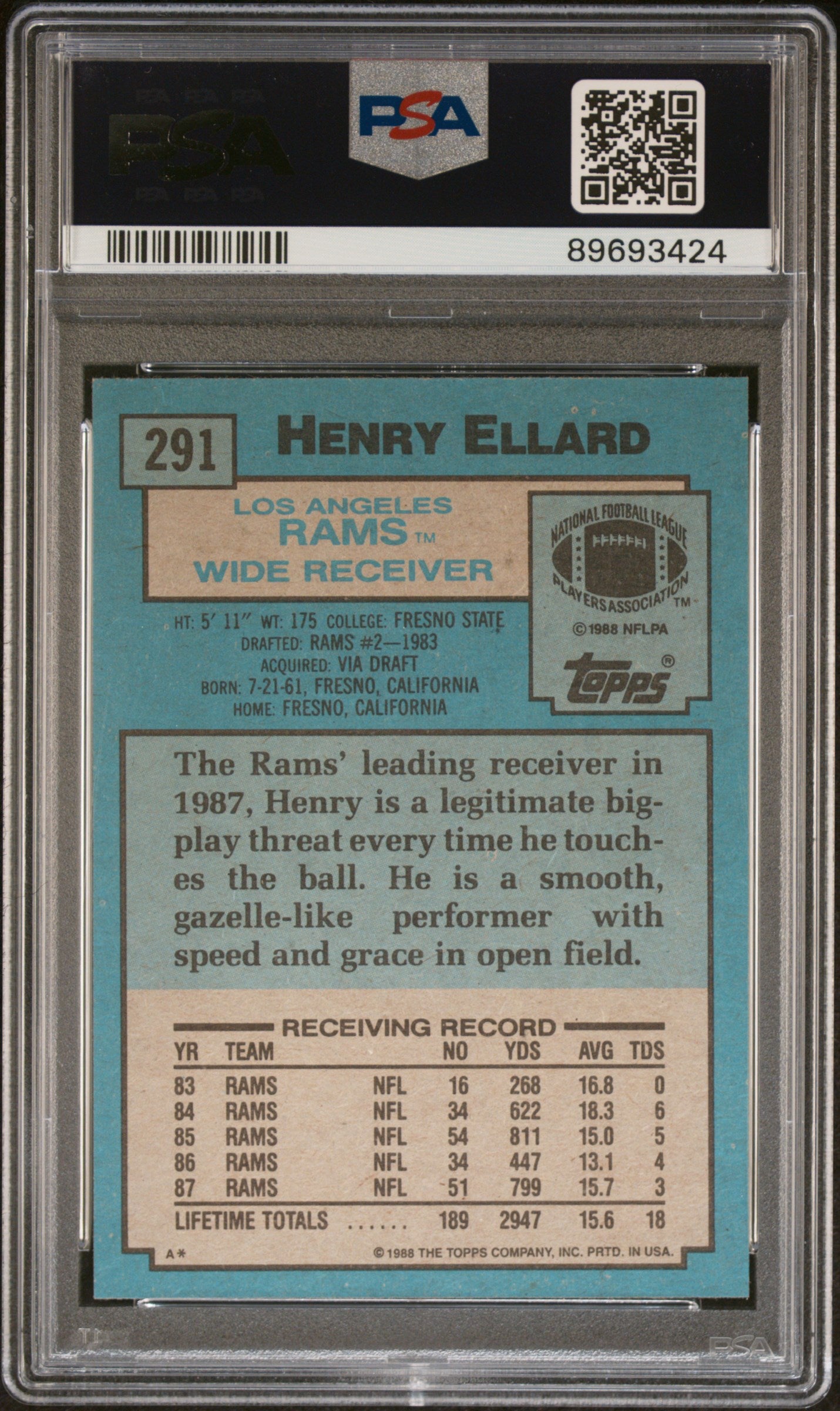 1988 Topps Henry Ellard #291 PSA 9