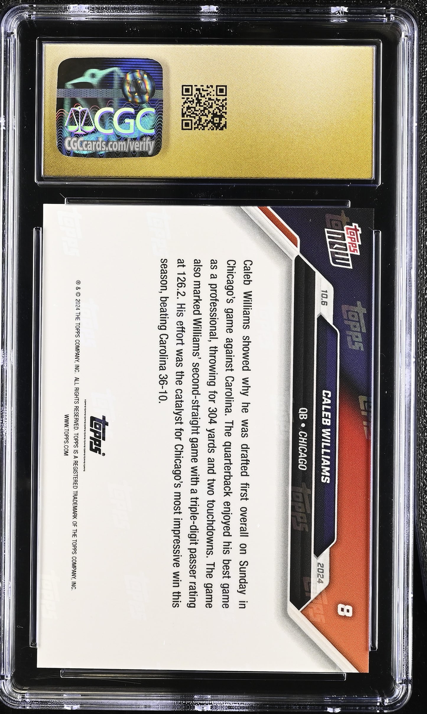 2024 Topps Now Caleb Williams #8 CGC 10 Pristine Black Label