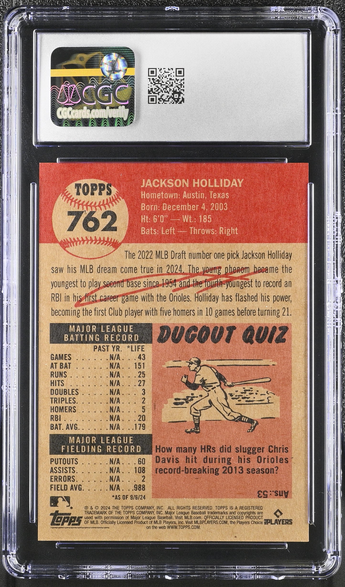 2024 Topps Living Set Jackson Holliday #762 CGC 9.5