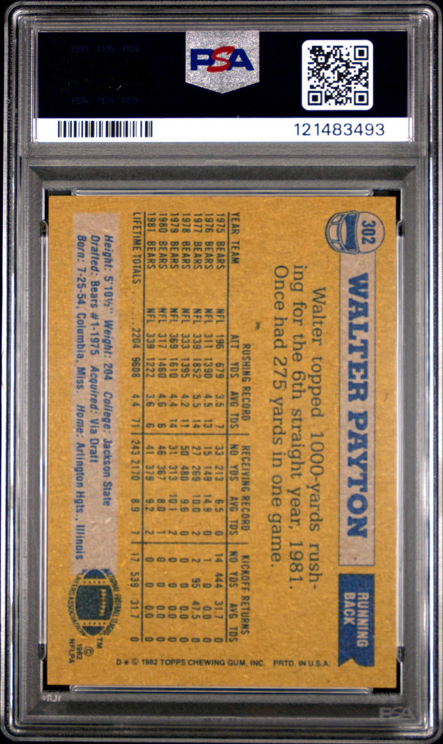 1982 Topps Walter Payton #302 PSA 8