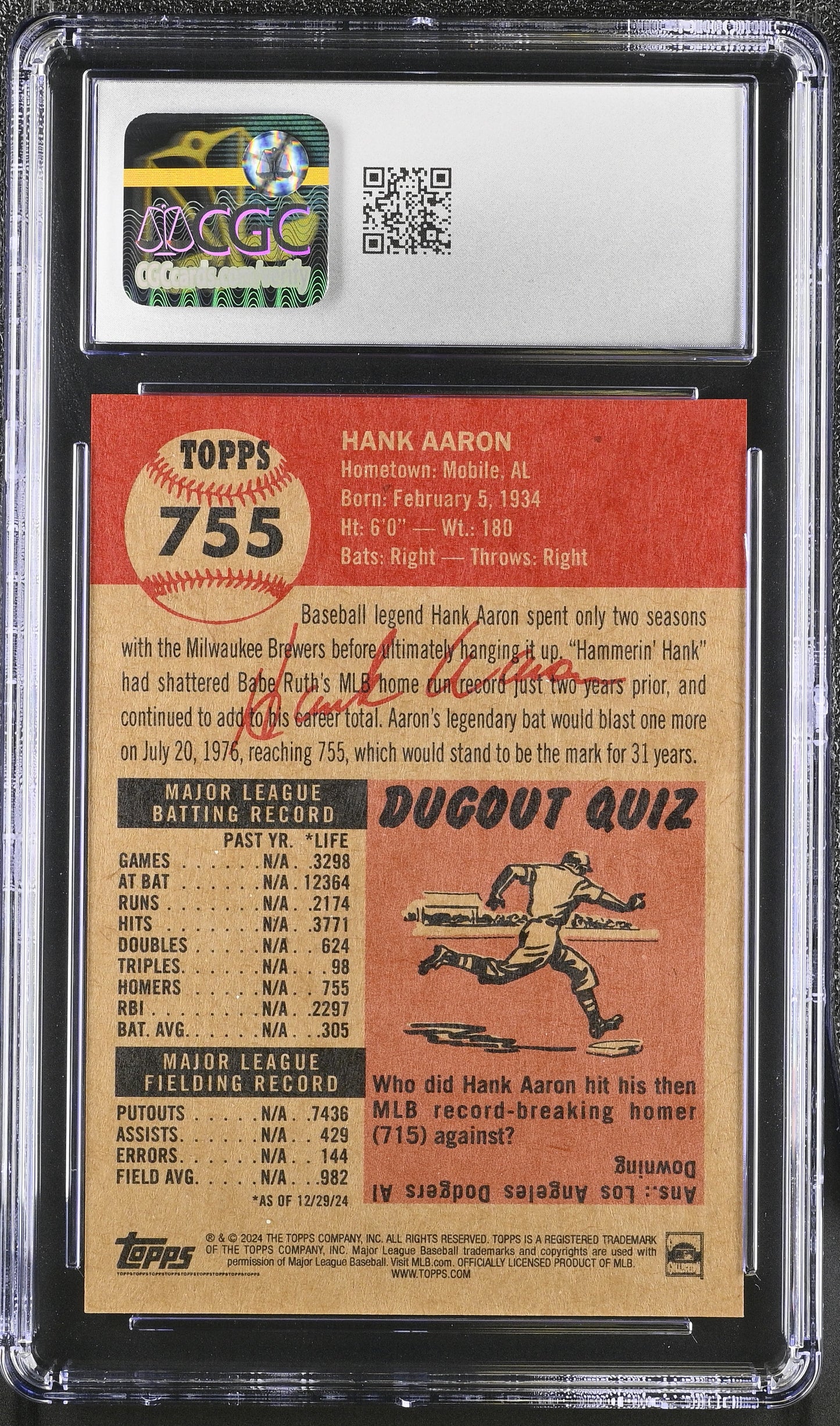 2024 Topps Living Set Hank Aaron #755 CGC 10