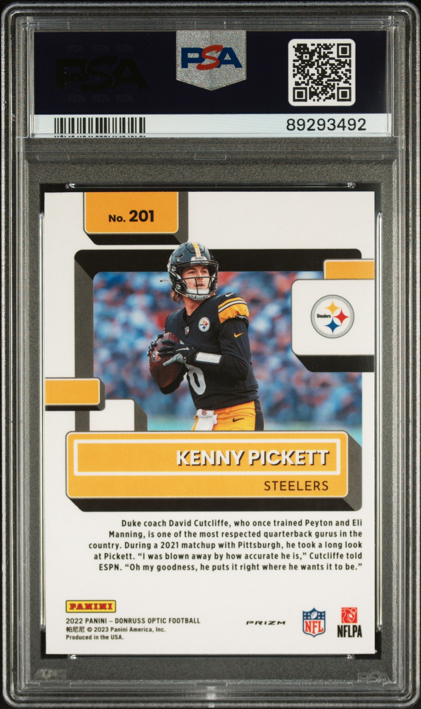 2022 Panini Donruss Optic Kenny Pickett #201 Purple Shock PSA 7