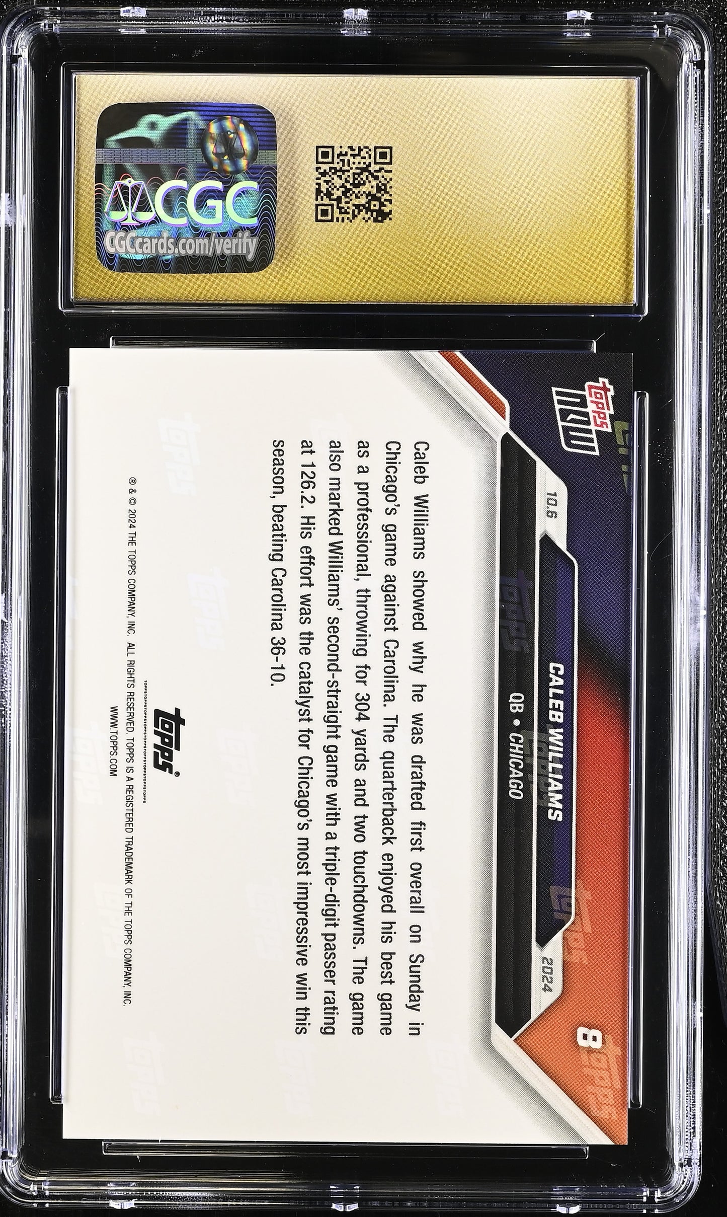 2024 Topps Now Caleb Williams #8 CGC 10 Pristine Black Label