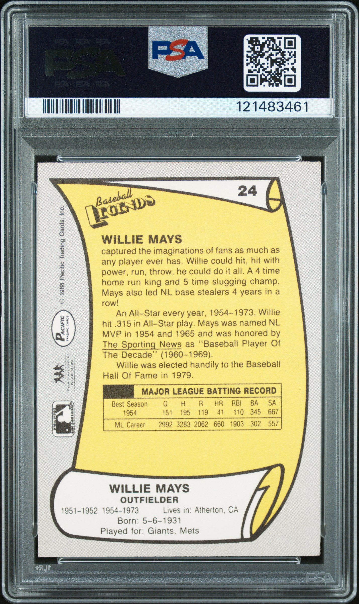 1988 Pacific Legends Willie Mays #24 PSA 7
