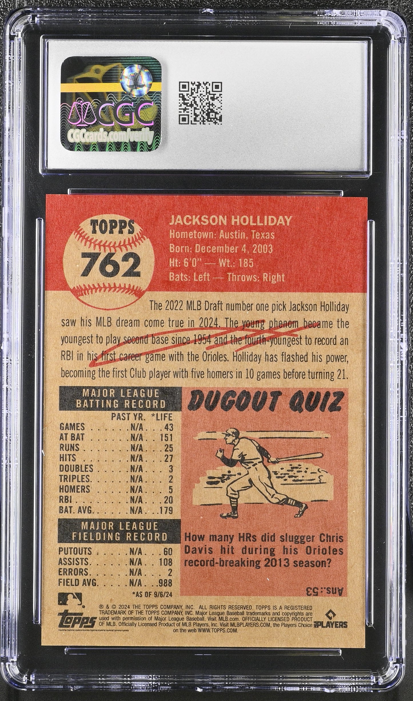2024 Topps Living Set Jackson Holliday #762 CGC 9
