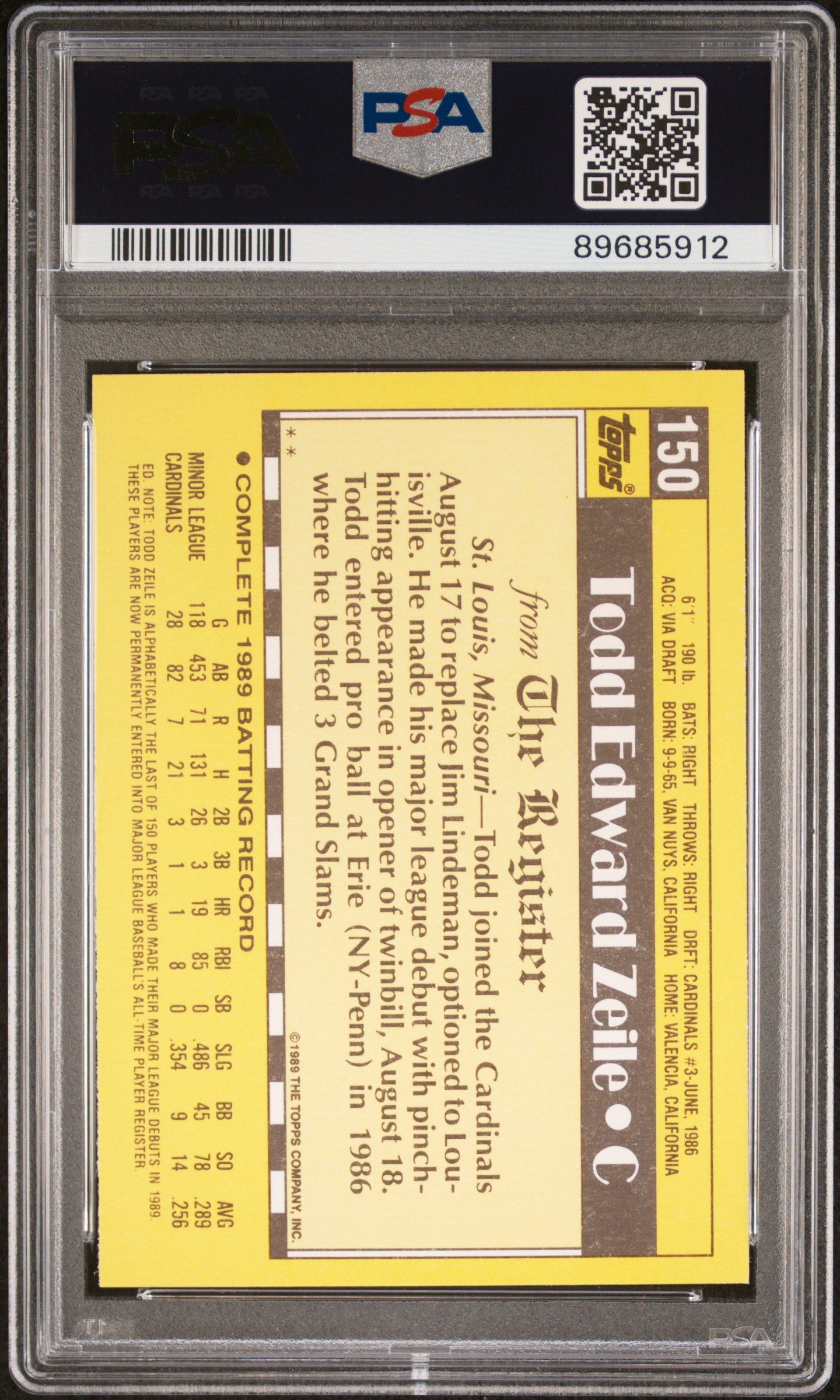 1990 Topps '89 M.L. Debut Todd Zeile #150 PSA 9