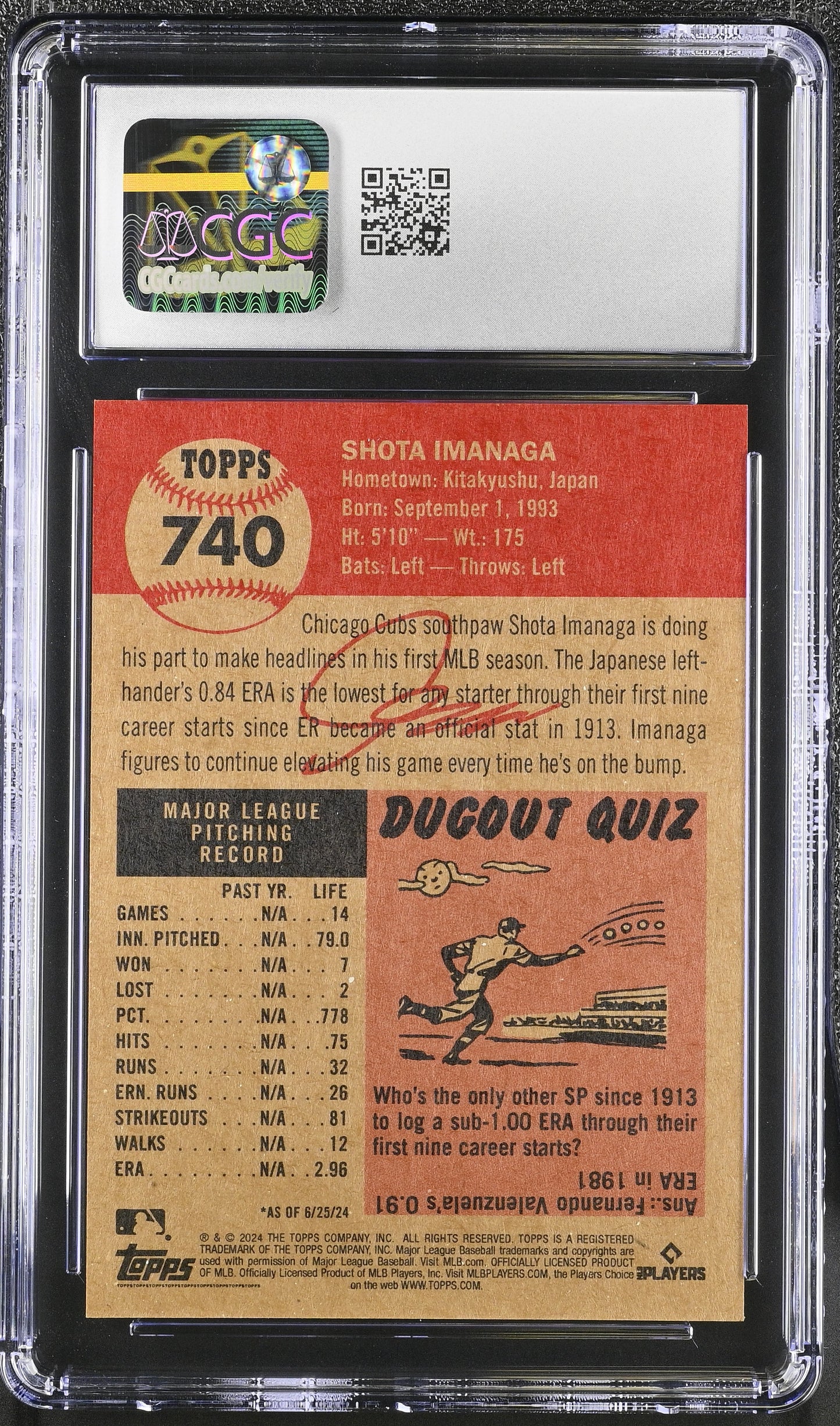 2024 Topps Living Set Shota Imanaga #740 CGC 10