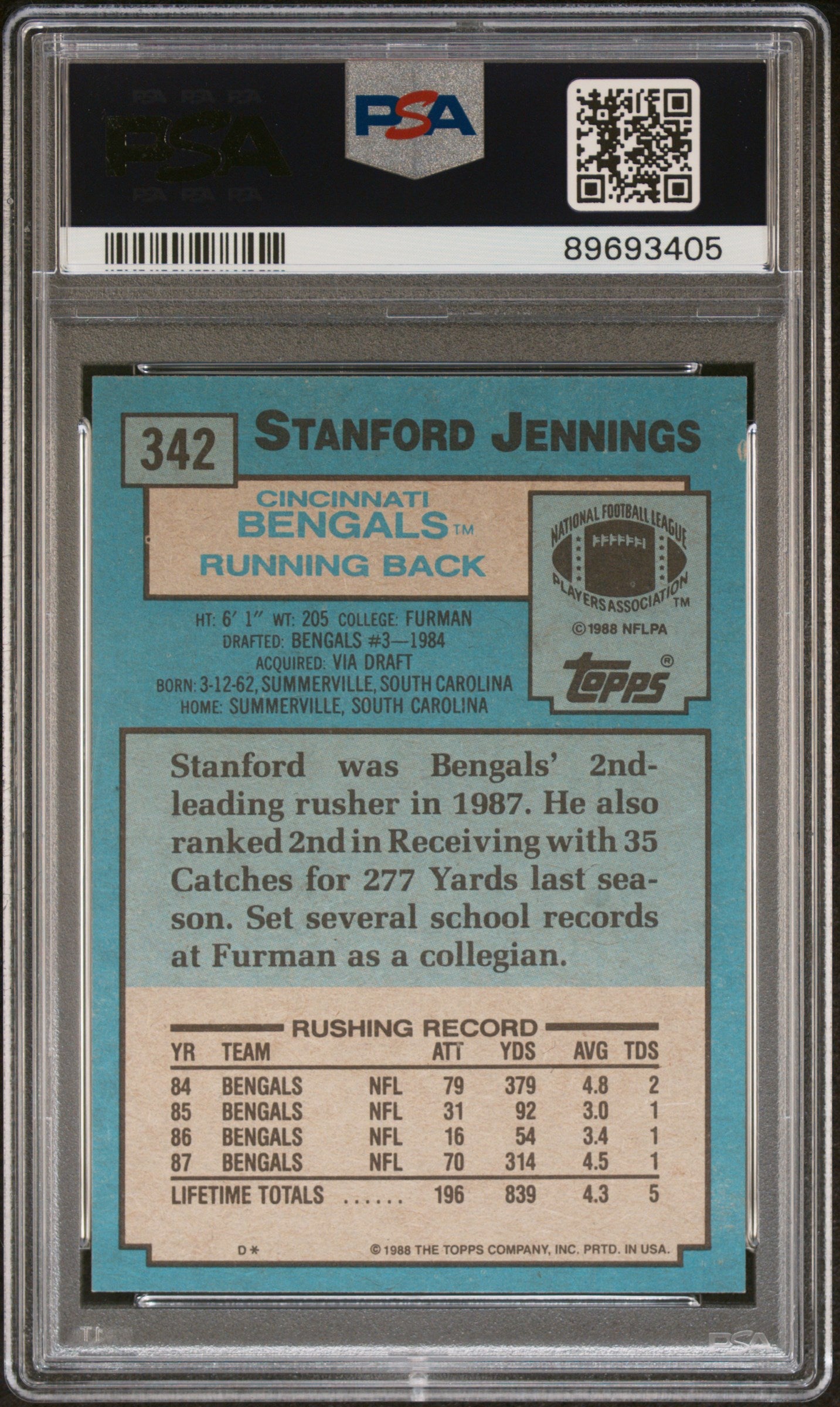 1988 Topps Stanford Jennings #342 PSA 9