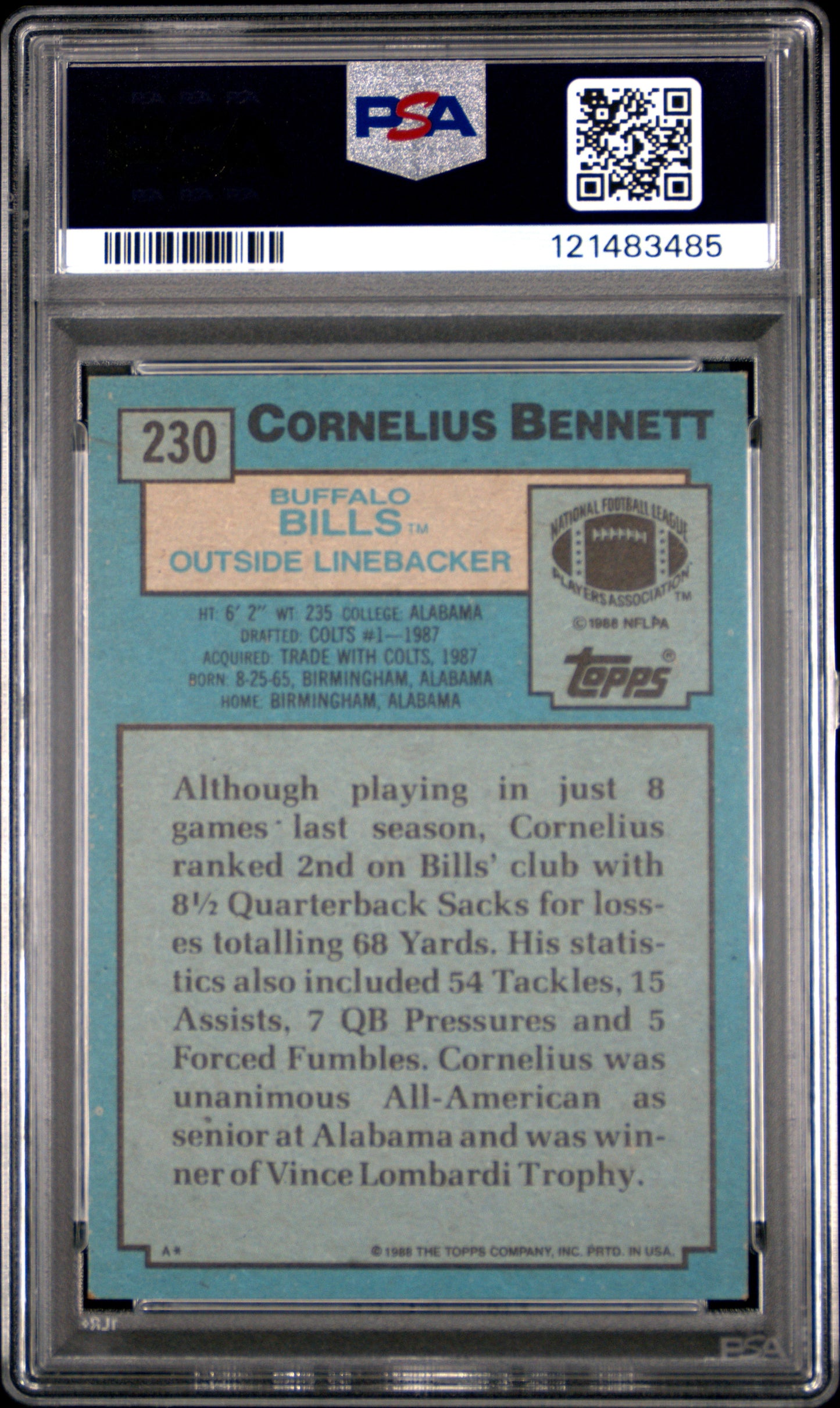 1988 Topps Cornelius Bennett #230 PSA 6