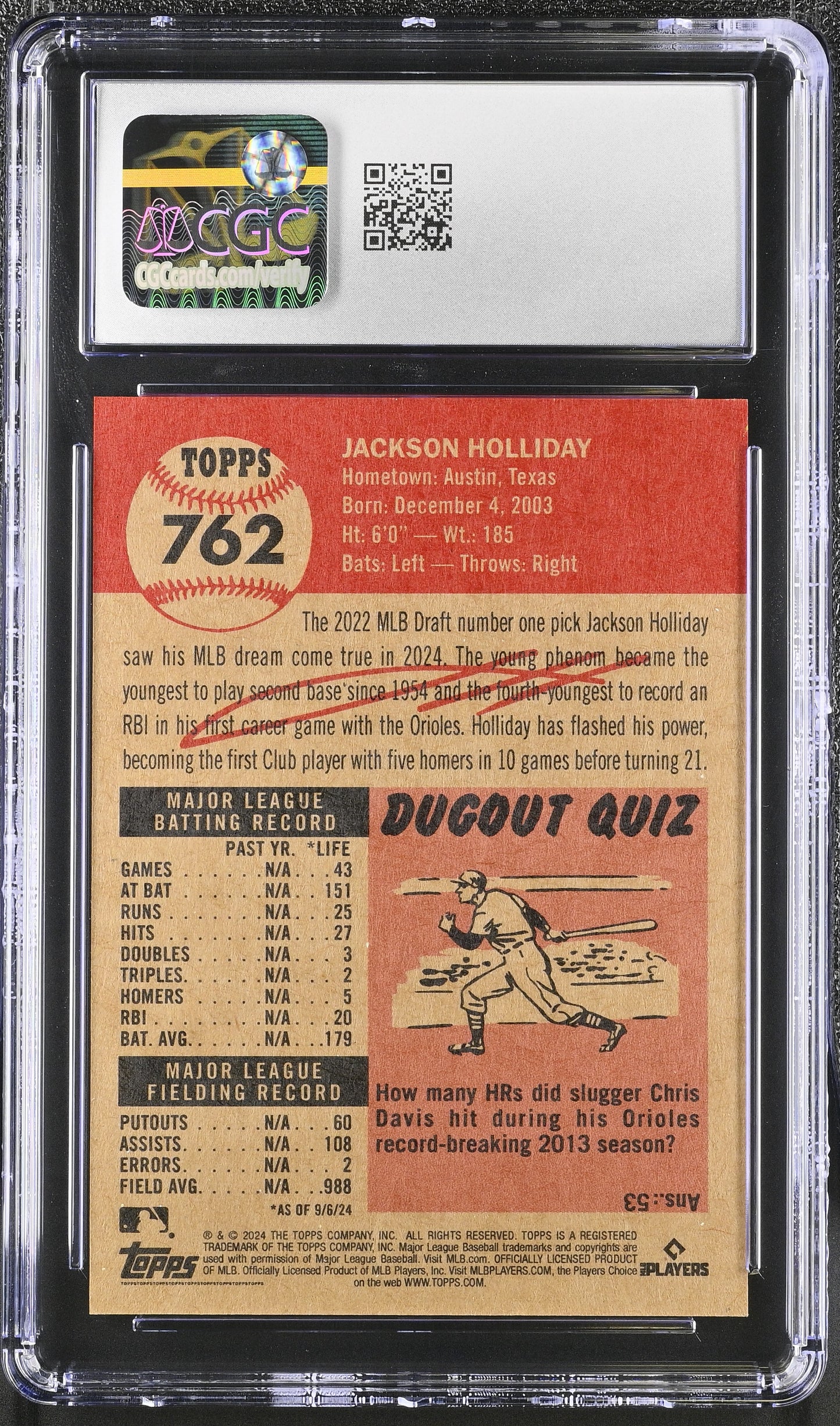 2024 Topps Living Set Jackson Holliday #762 CGC 9.5