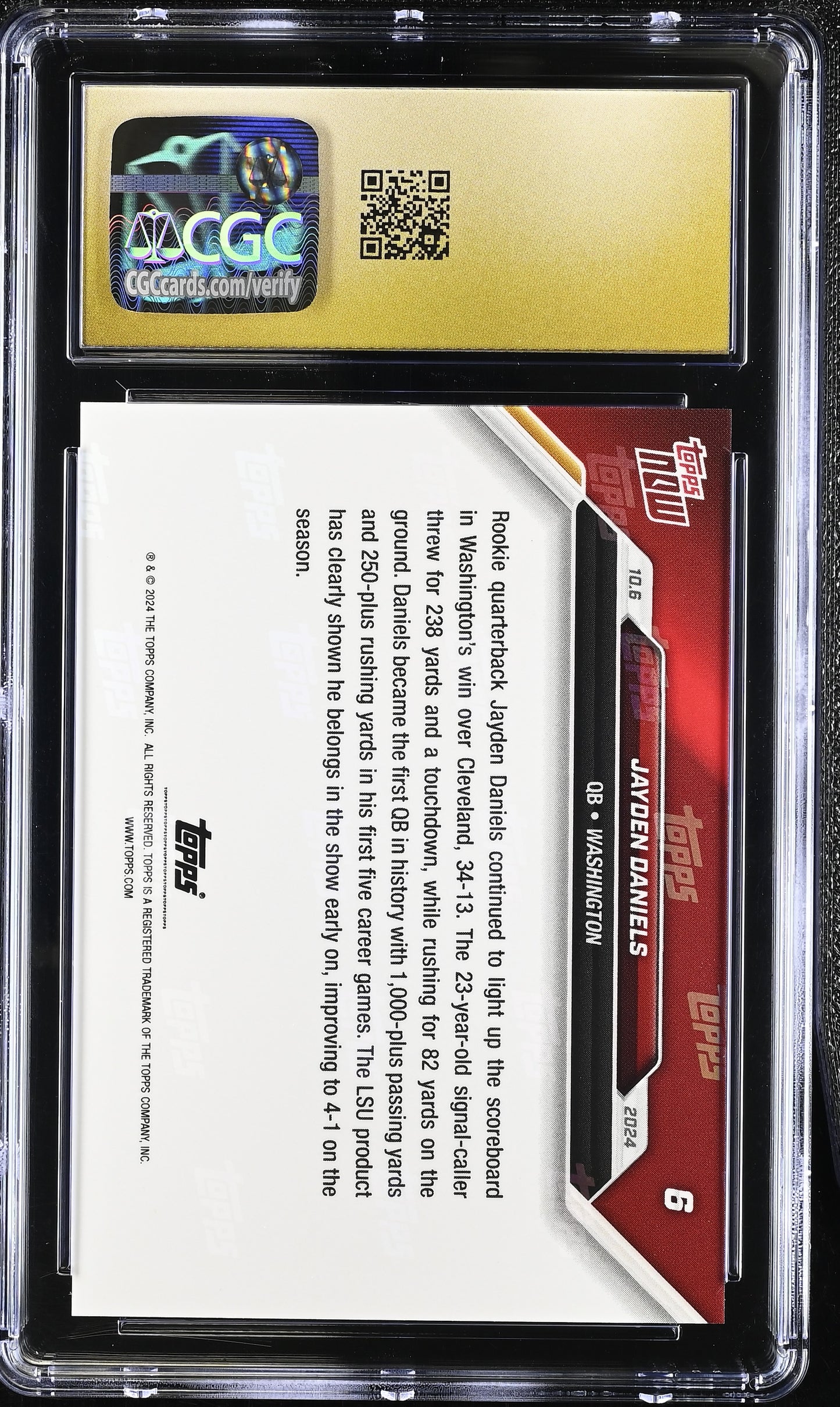 2024 Topps Now Jayden Daniels #6 CGC 10 Pristine Black Label