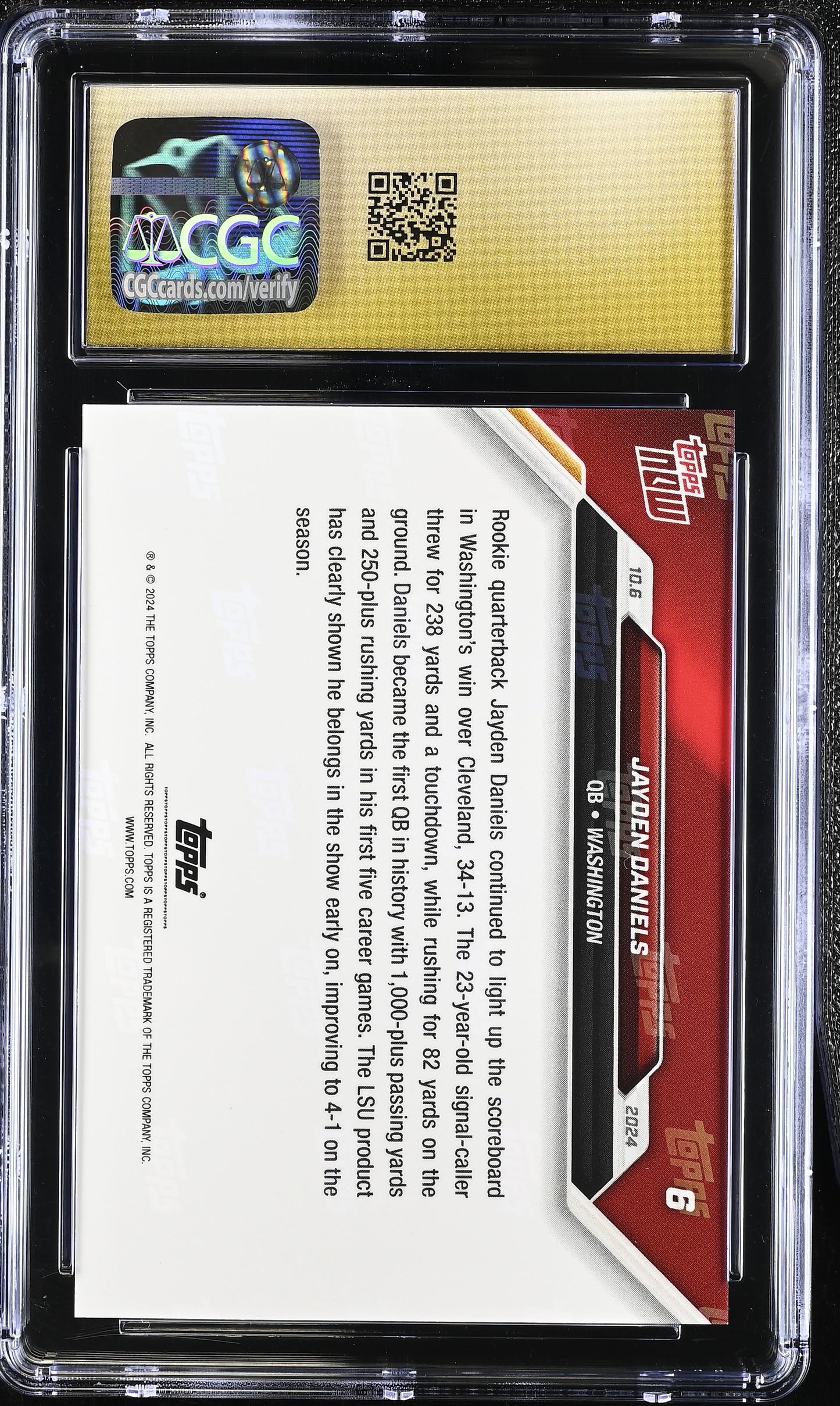 2024 Topps Now Jayden Daniels #6 CGC 10 Pristine Black Label