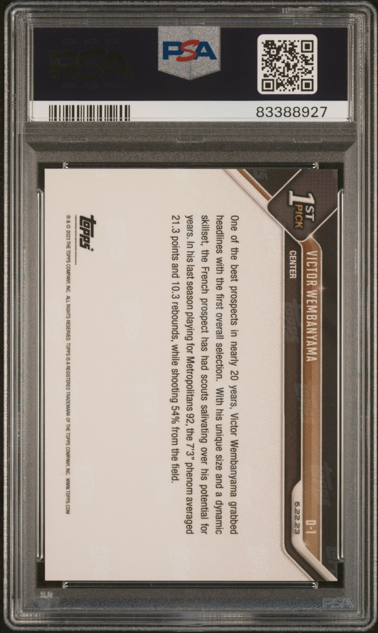 2023 Topps Now Draft Victor Wembanyama #D1 PSA 10