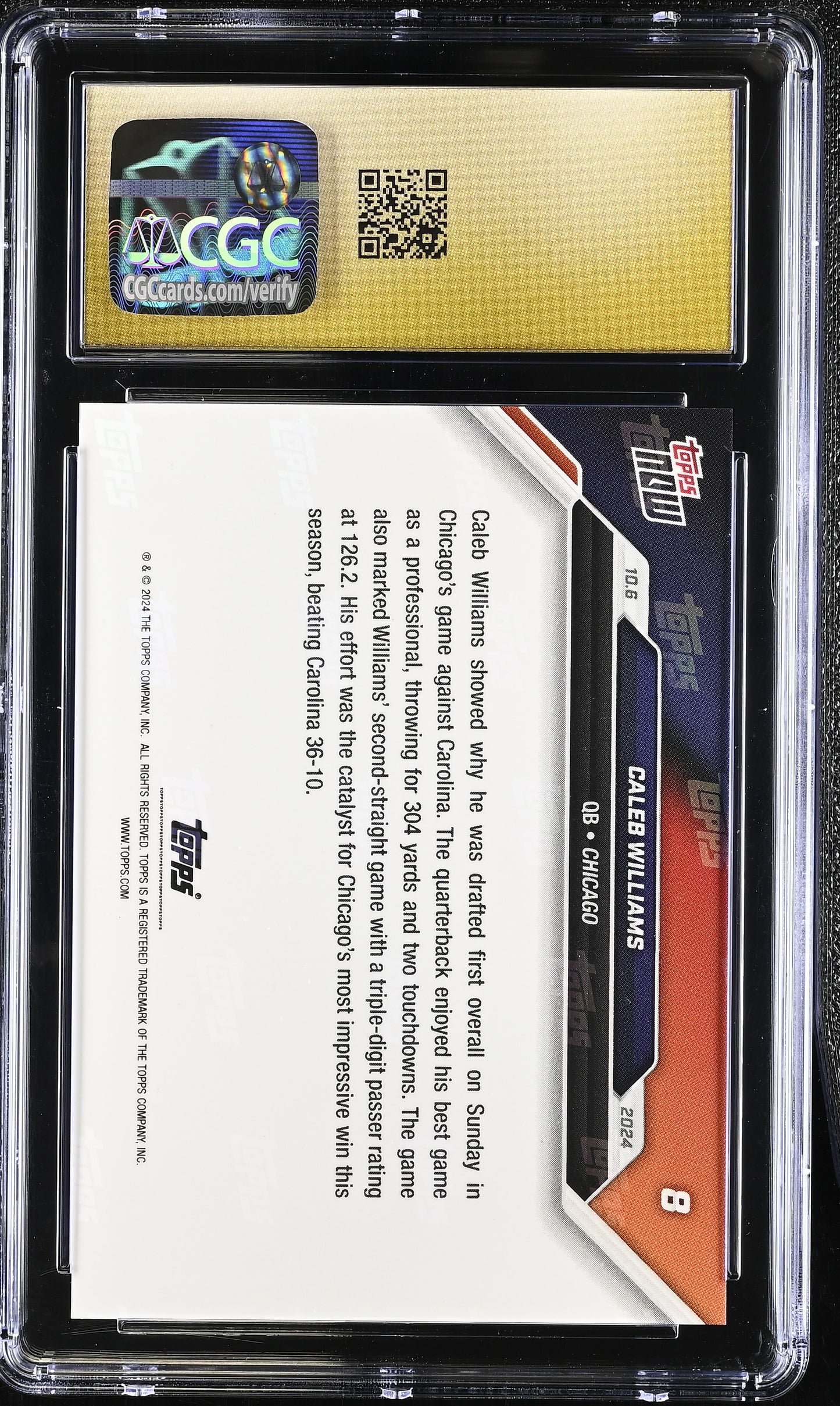 2024 Topps Now Caleb Williams #8 CGC 10 Pristine Black Label