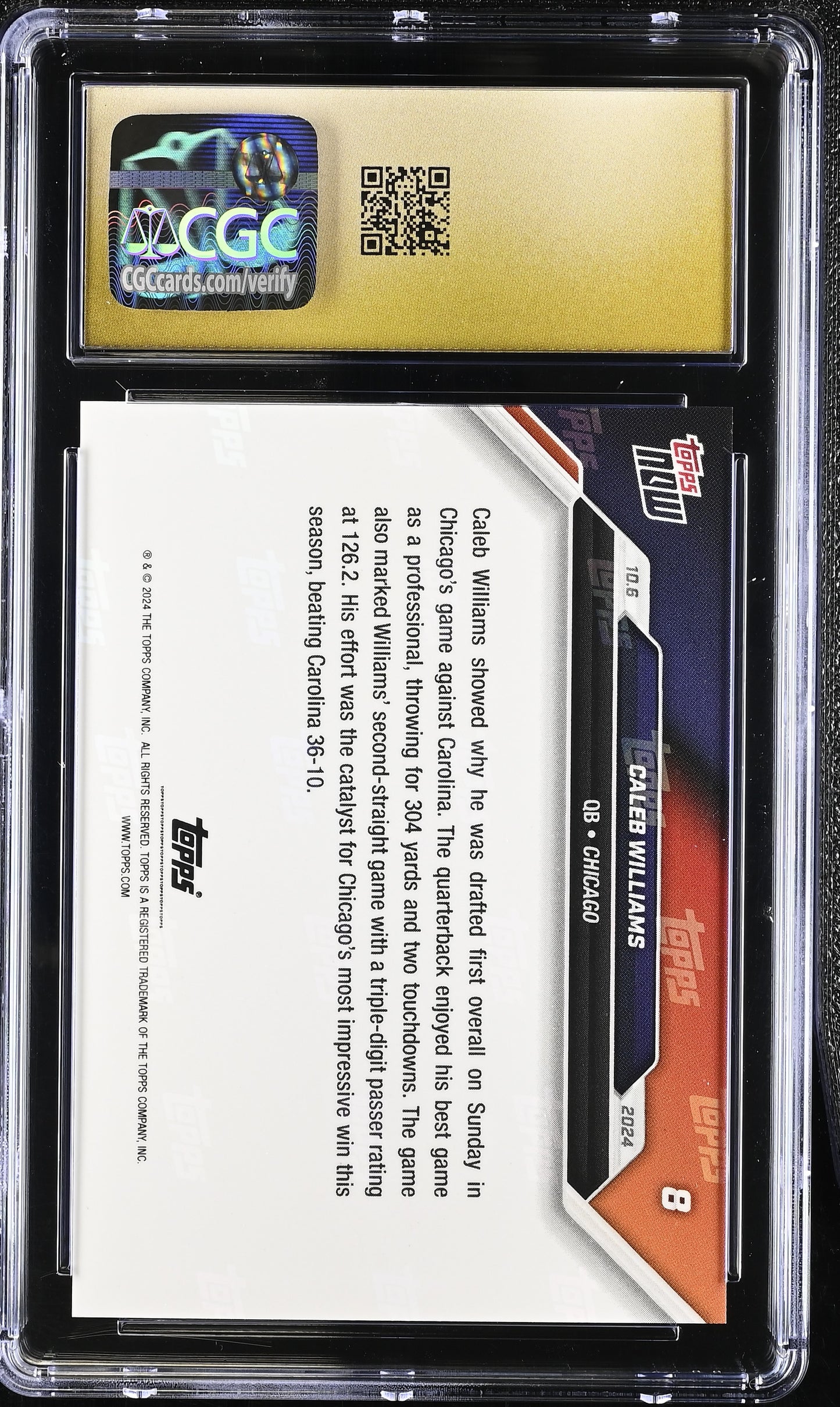 2024 Topps Now Caleb Williams #8 CGC 10 Pristine Black Label