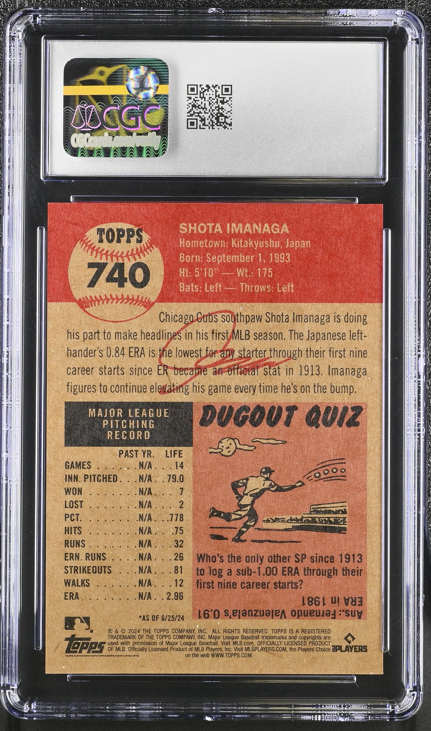 2024 Topps Living Set Shota Imanaga #740 CGC 10