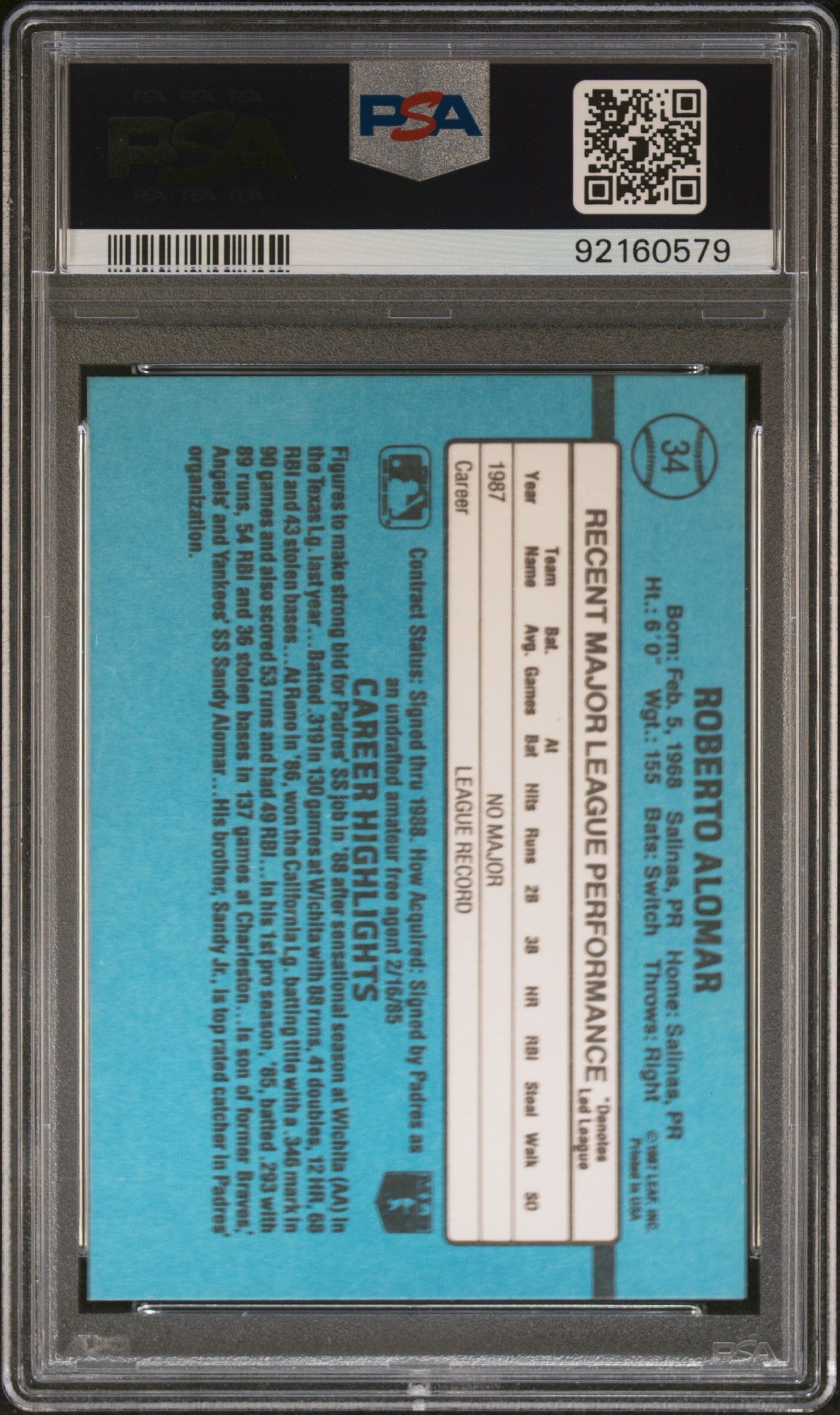 1988 Donruss Roberto Alomar #34 PSA 9