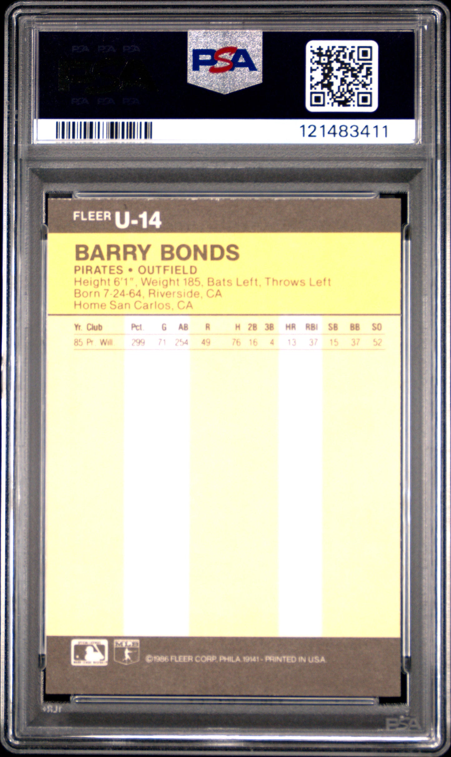 1986 Fleer Update Barry Bonds #U-14 PSA 8