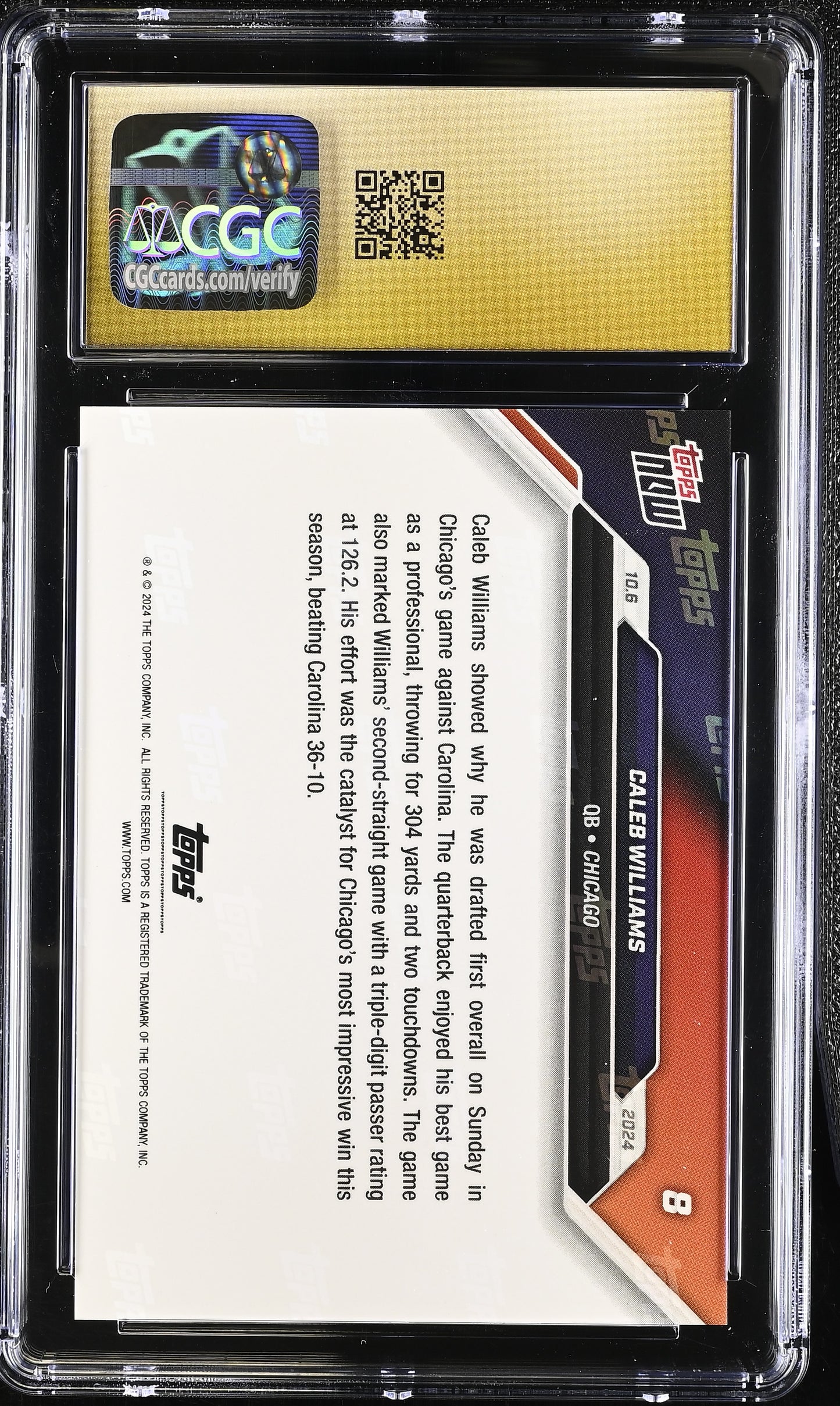 2024 Topps Now Caleb Williams #8 CGC 10 Pristine Black Label
